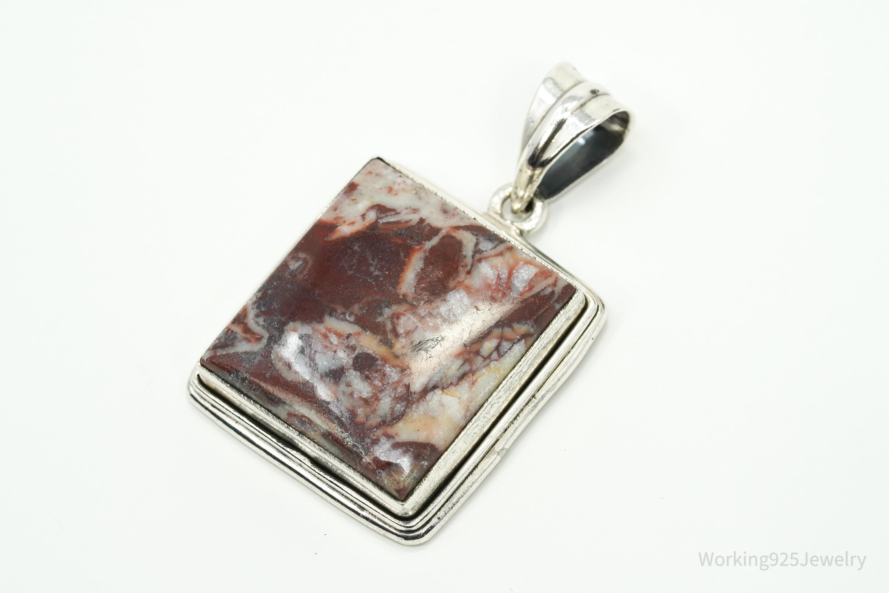 Vintage Copper Agate Sterling Silver Necklace Pendant