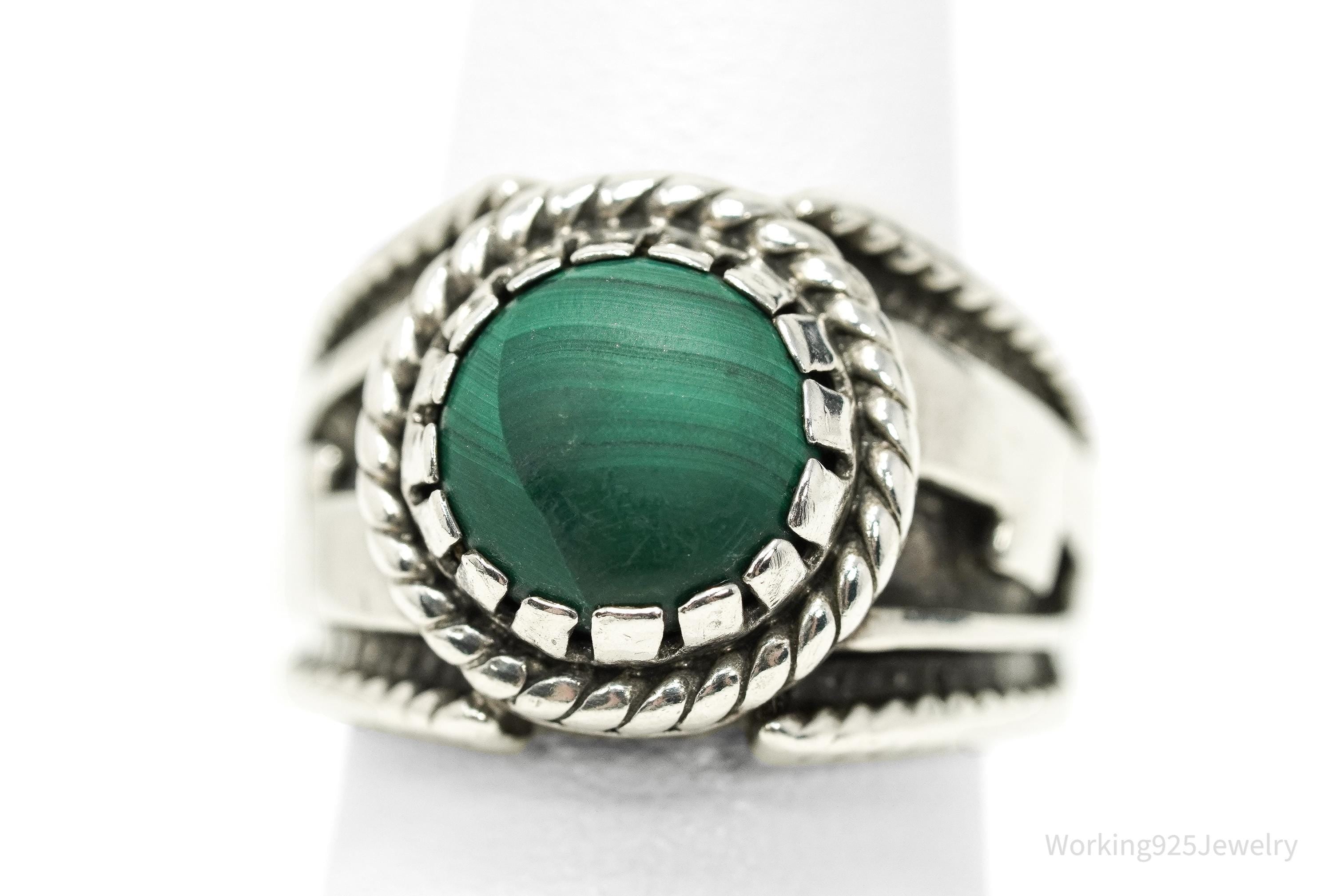 Vintage Native Designer Carolyn Pollack Malachite Sterling Silver Ring - Size 6