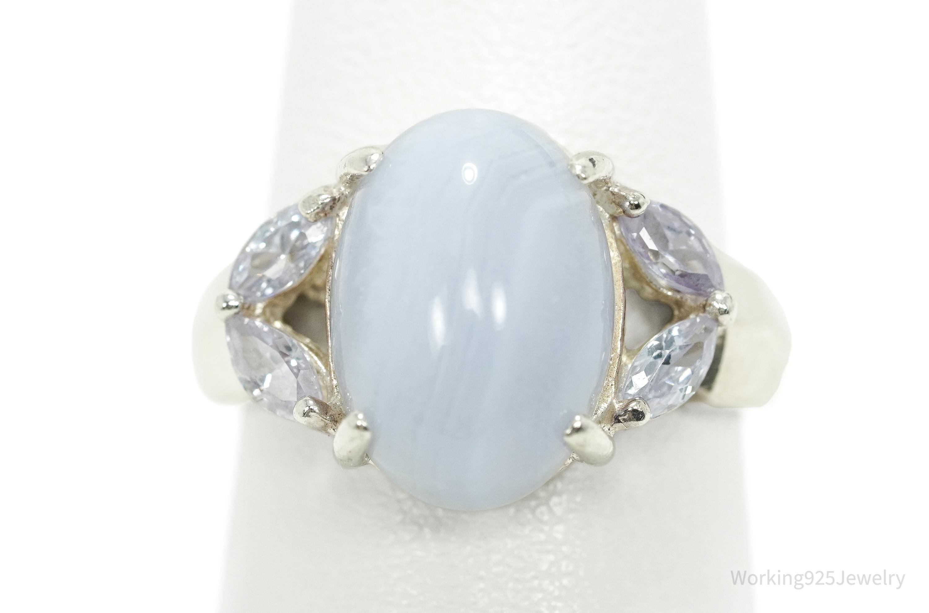 Vintage Blue Lace Agate & Tanzanite Sterling Silver Ring - Size 7.5