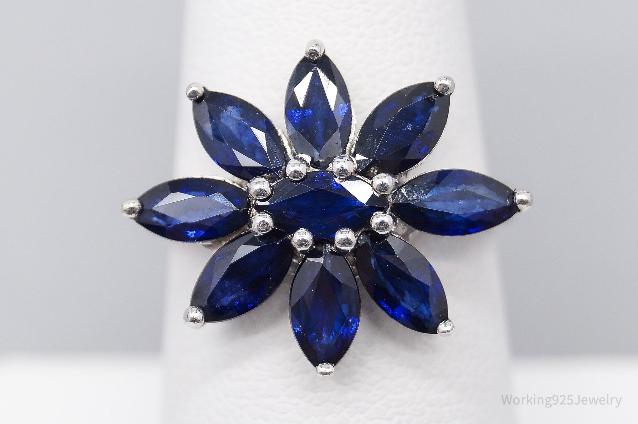 JTV TGGC Blue Sapphire Flower Sterling Silver Ring - Size 7.25