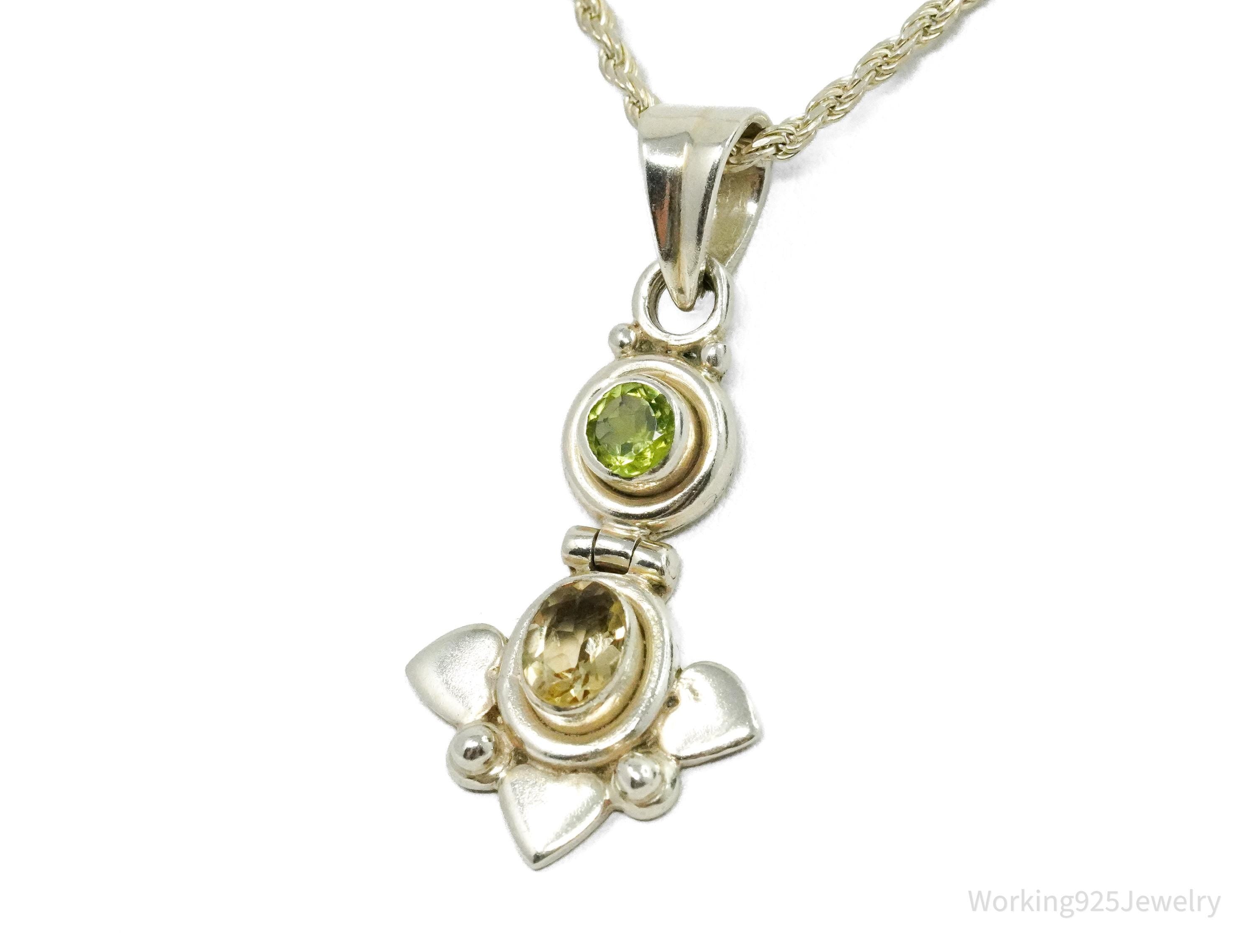 Vintage Citrine & Peridot Sterling Silver Necklace 24"