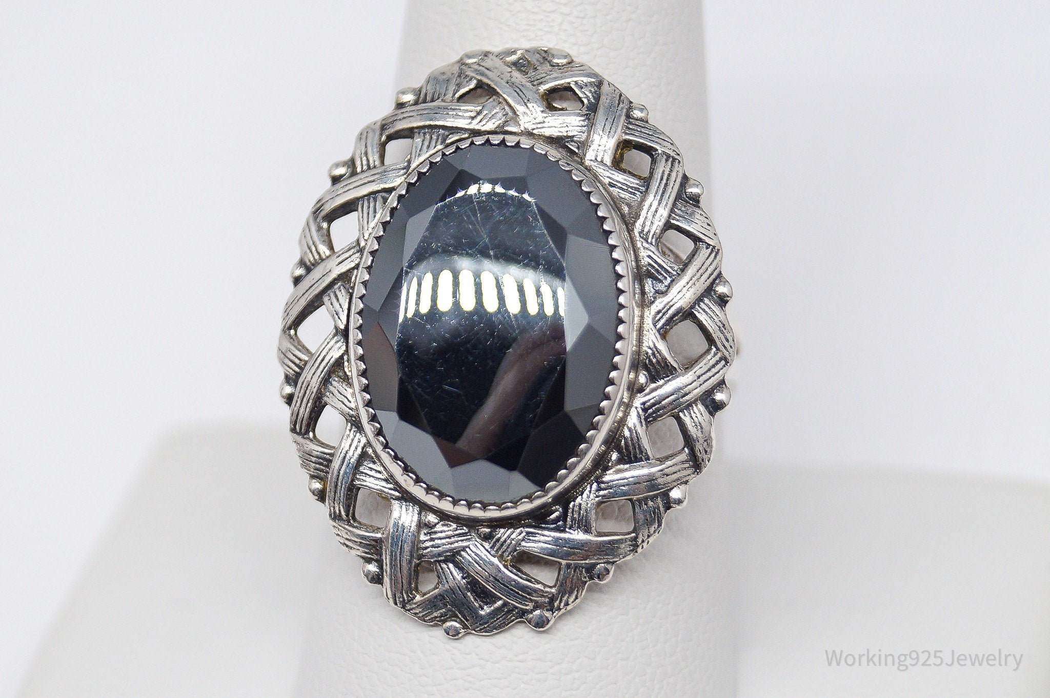 Vintage Hematite Silver Ring - Size 8.75