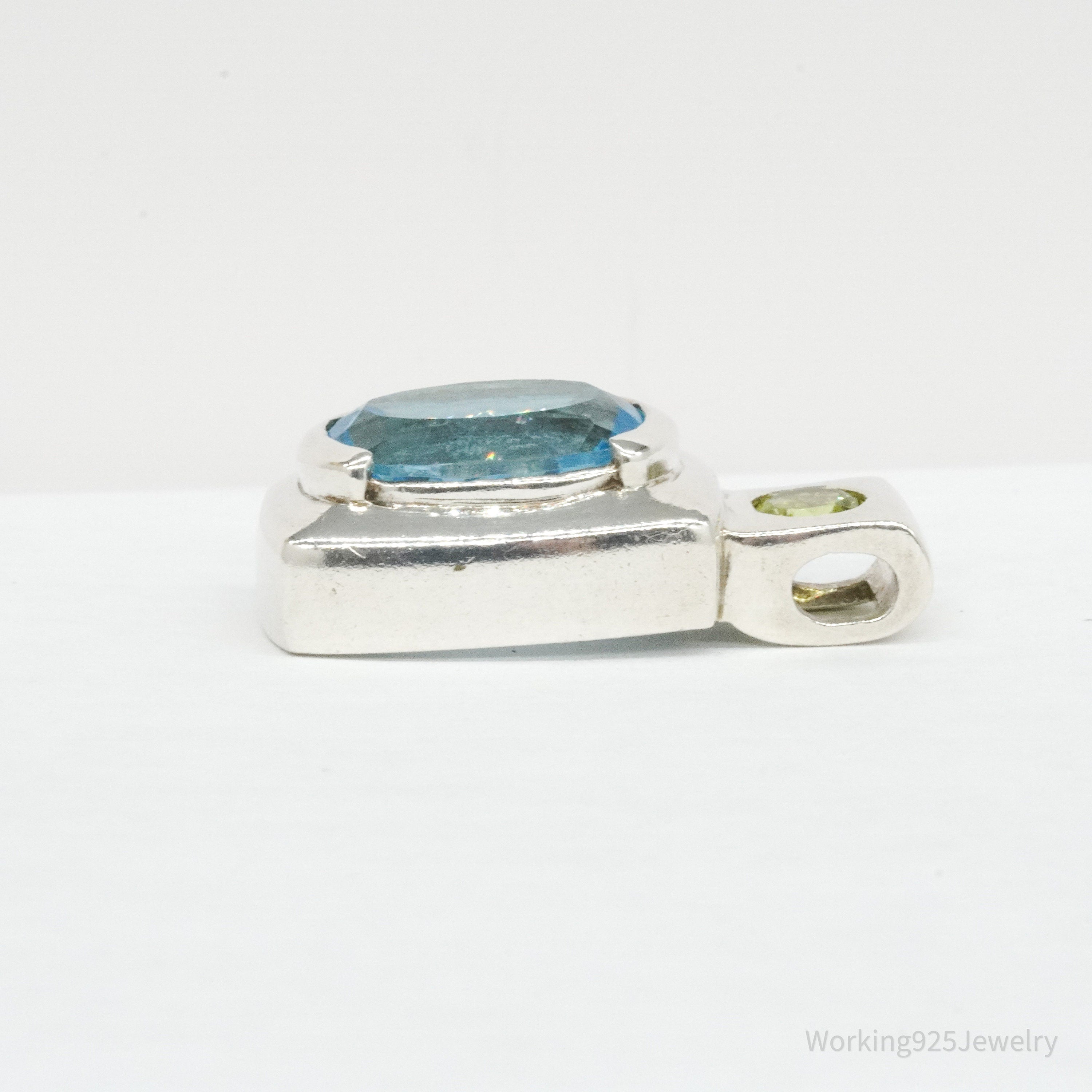 Vintage Blue Topaz & Peridot Sterling Silver Necklace Pendant