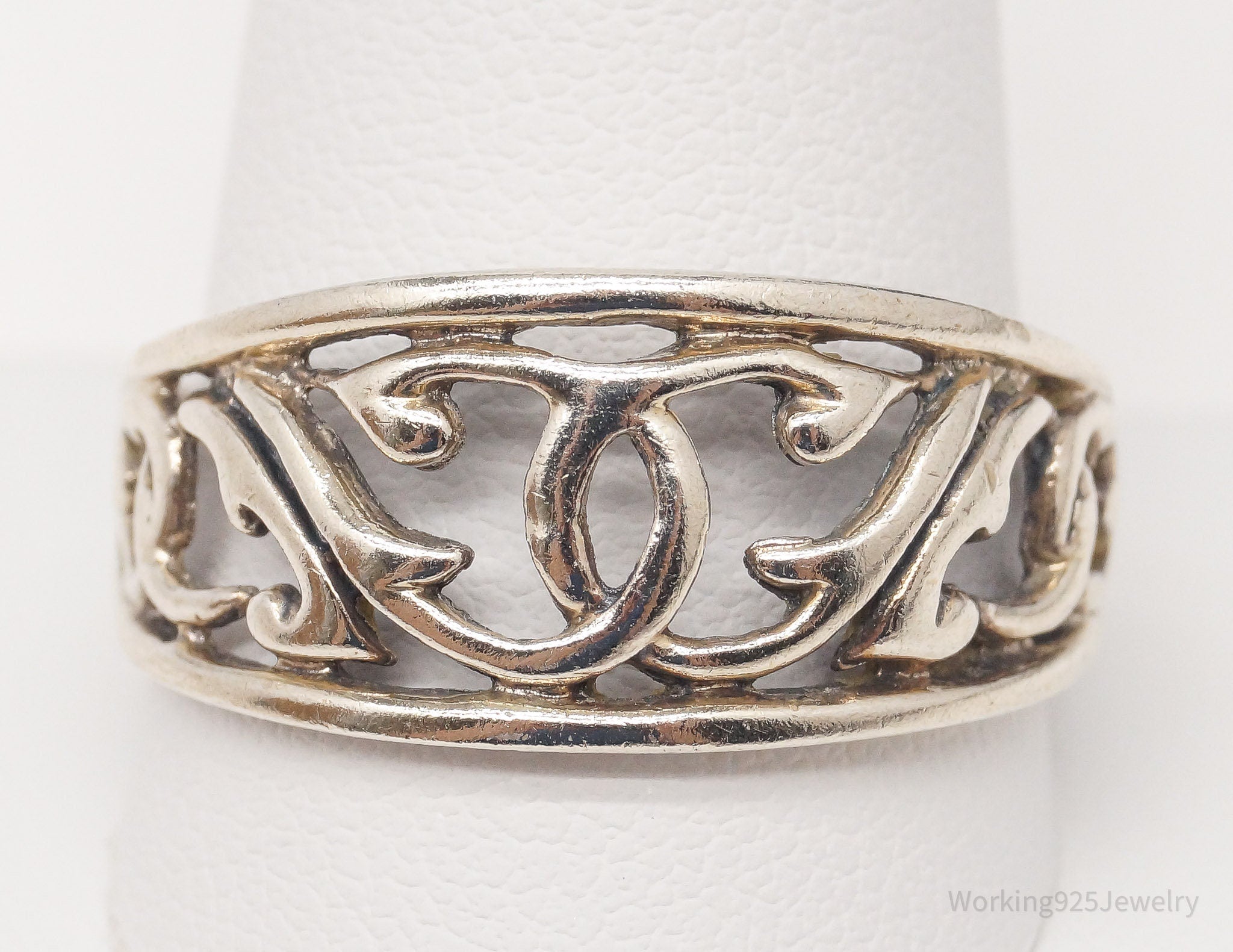 Vintage Open Work Sterling Silver Band Ring - Size 12.5