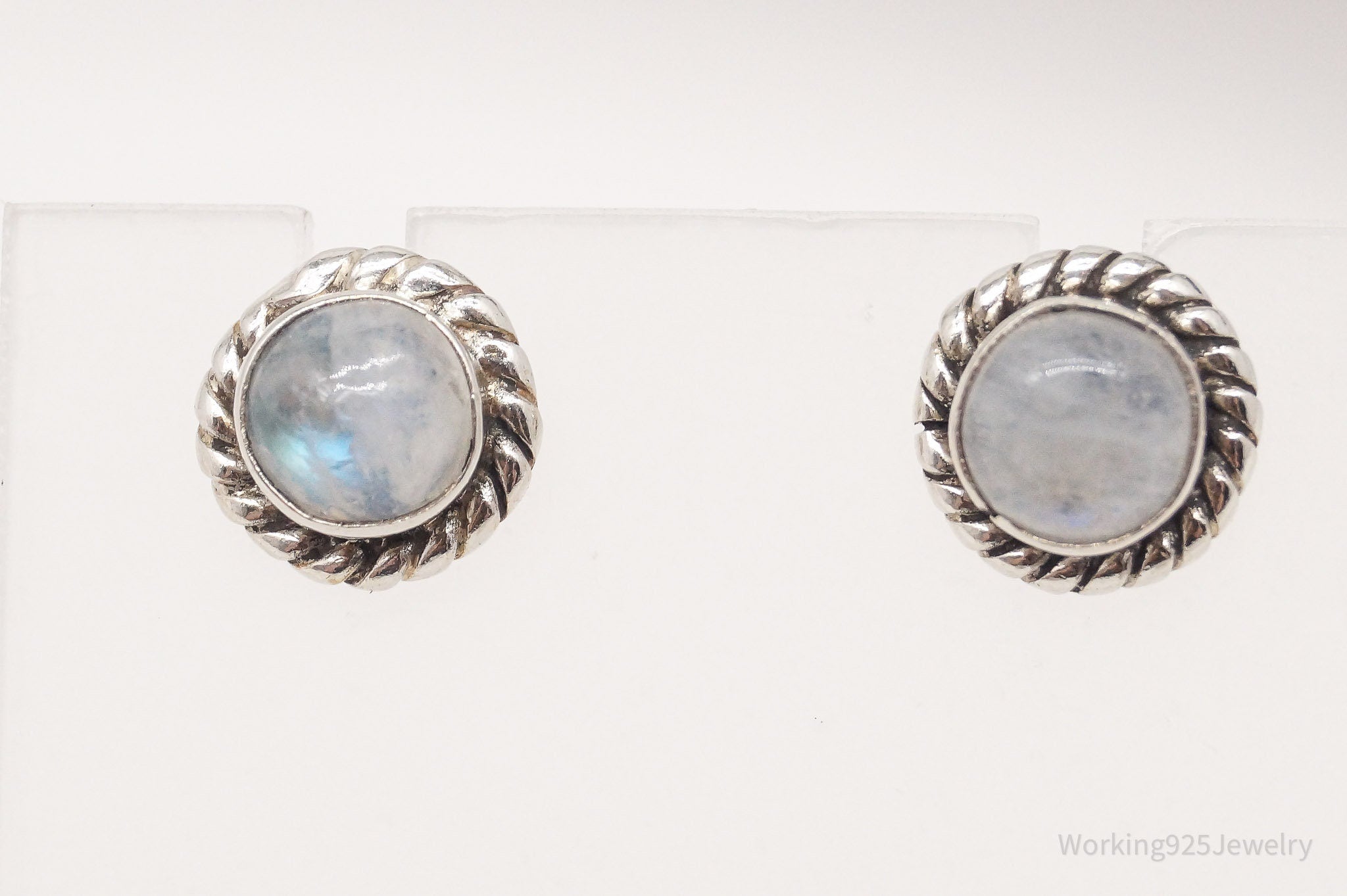 Vintage Moonstone Sterling Silver Stud Earrings