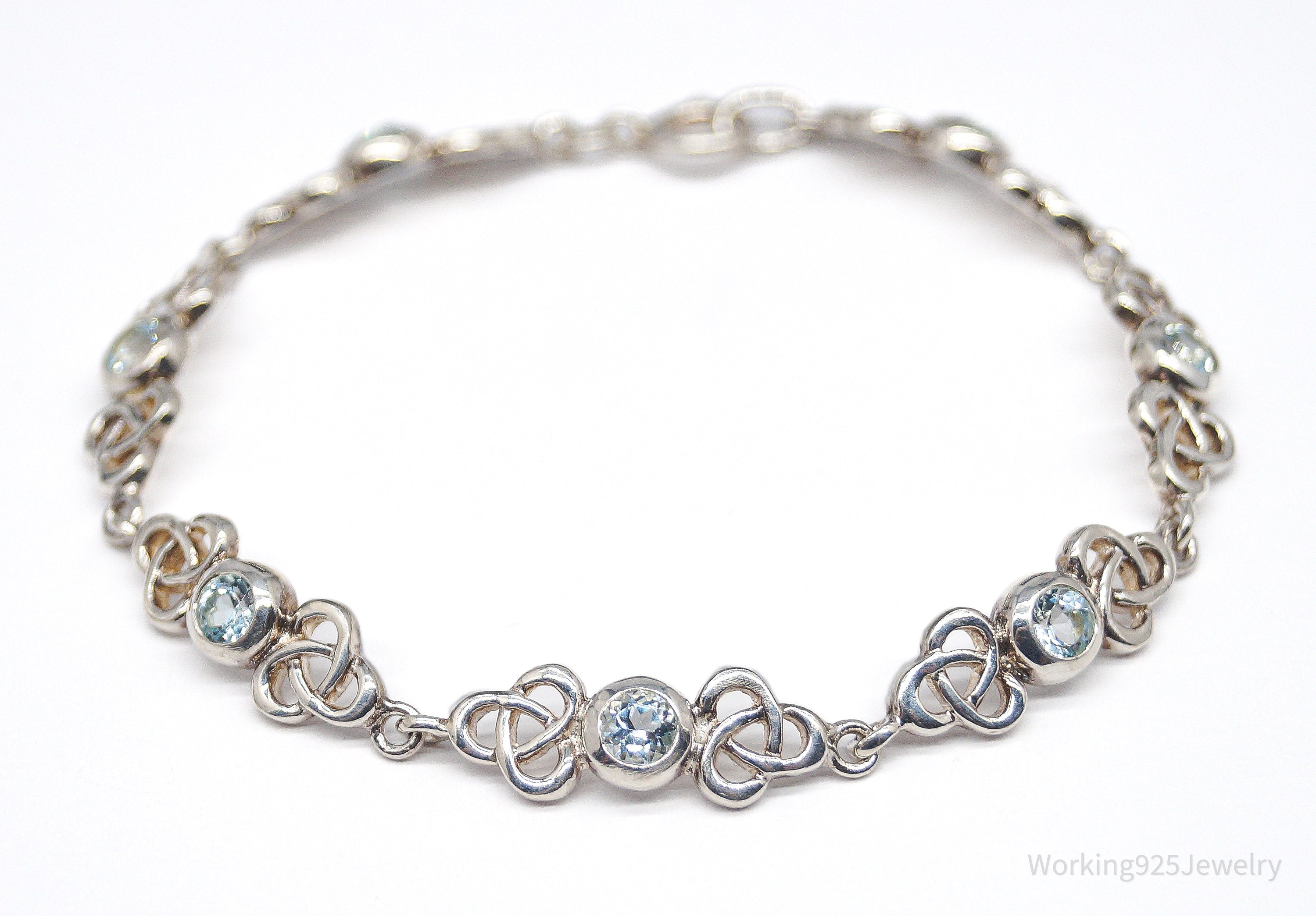 Vintage Blue Topaz Celtic Knots Sterling Silver Bracelet - 7 3/8"