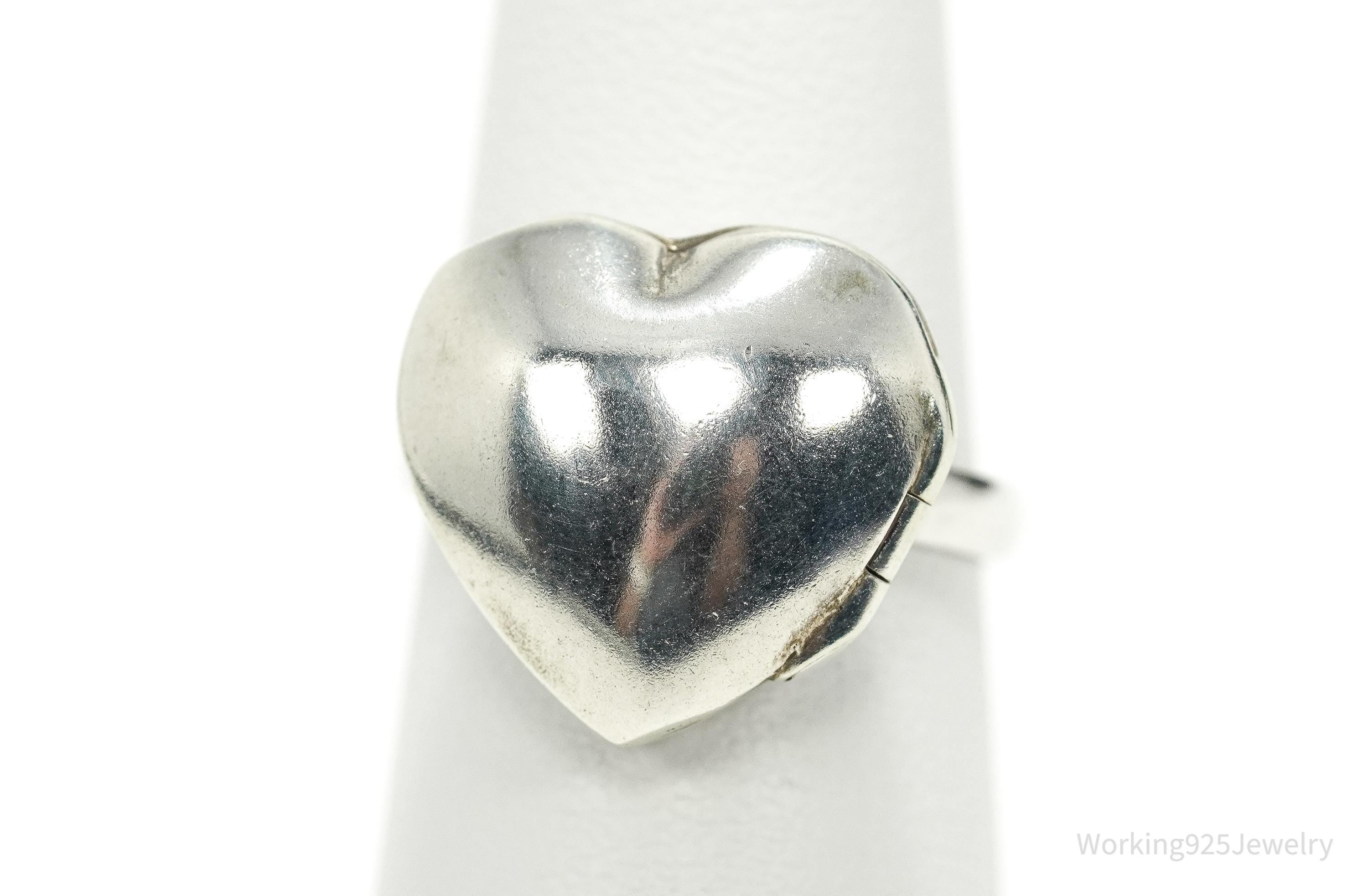 Vintage Heart Locket Sterling Silver Ring - Size 5.5