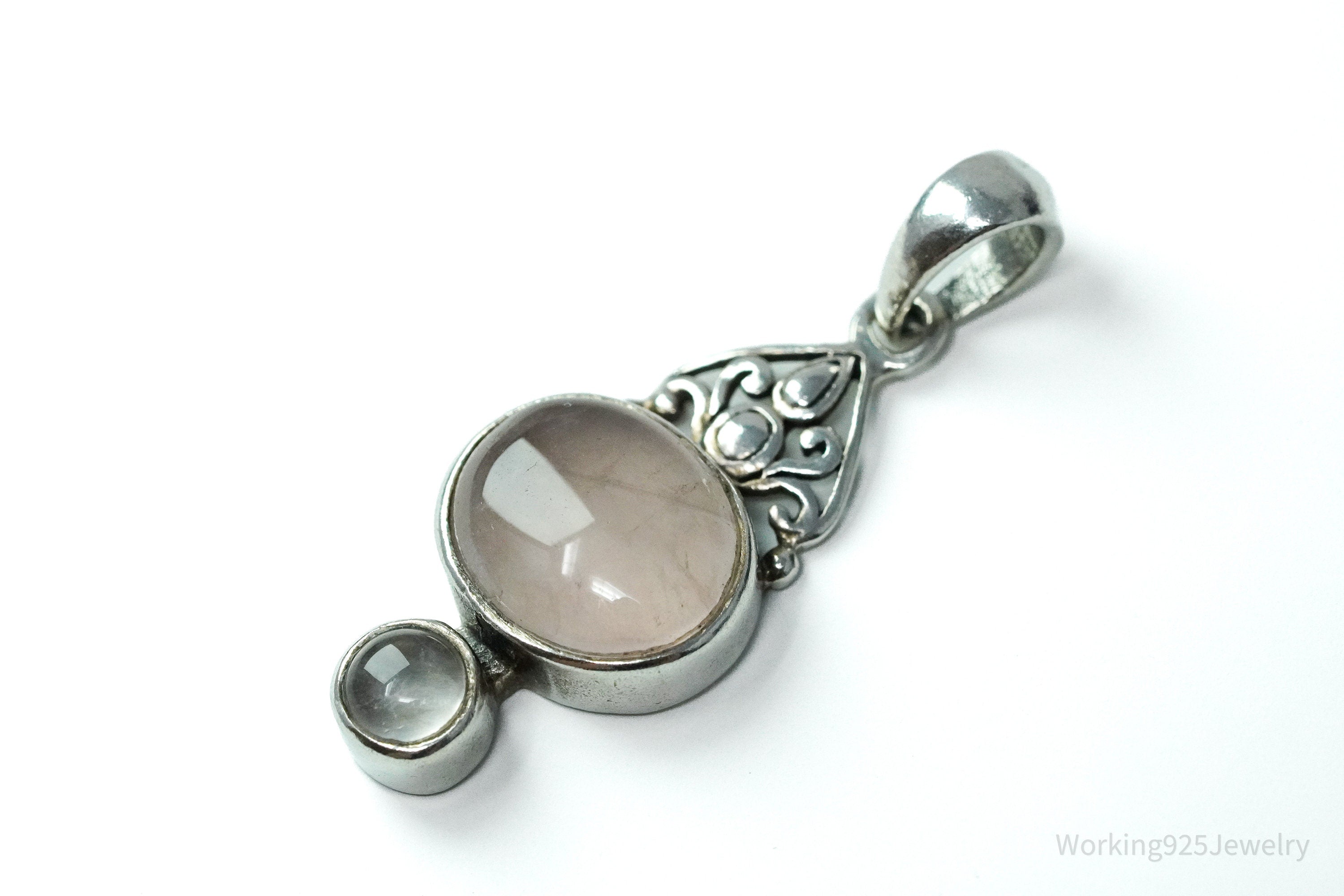 Vintage Rose Quartz & Crystal Quartz Sterling Silver Pendant
