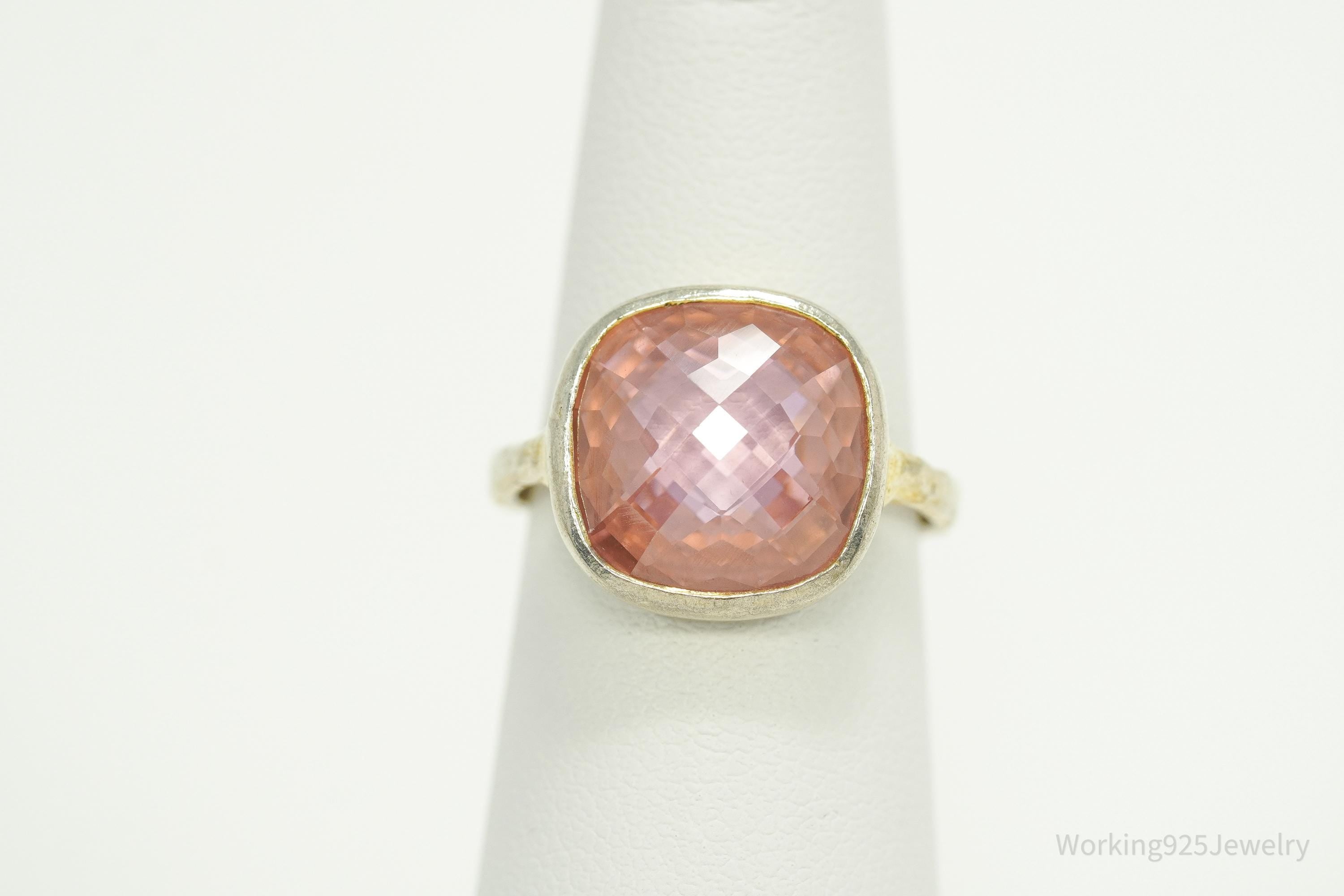 Vintage Gioielli Pink Tourmaline Gold Wash Sterling Silver Ring - Size 6.25