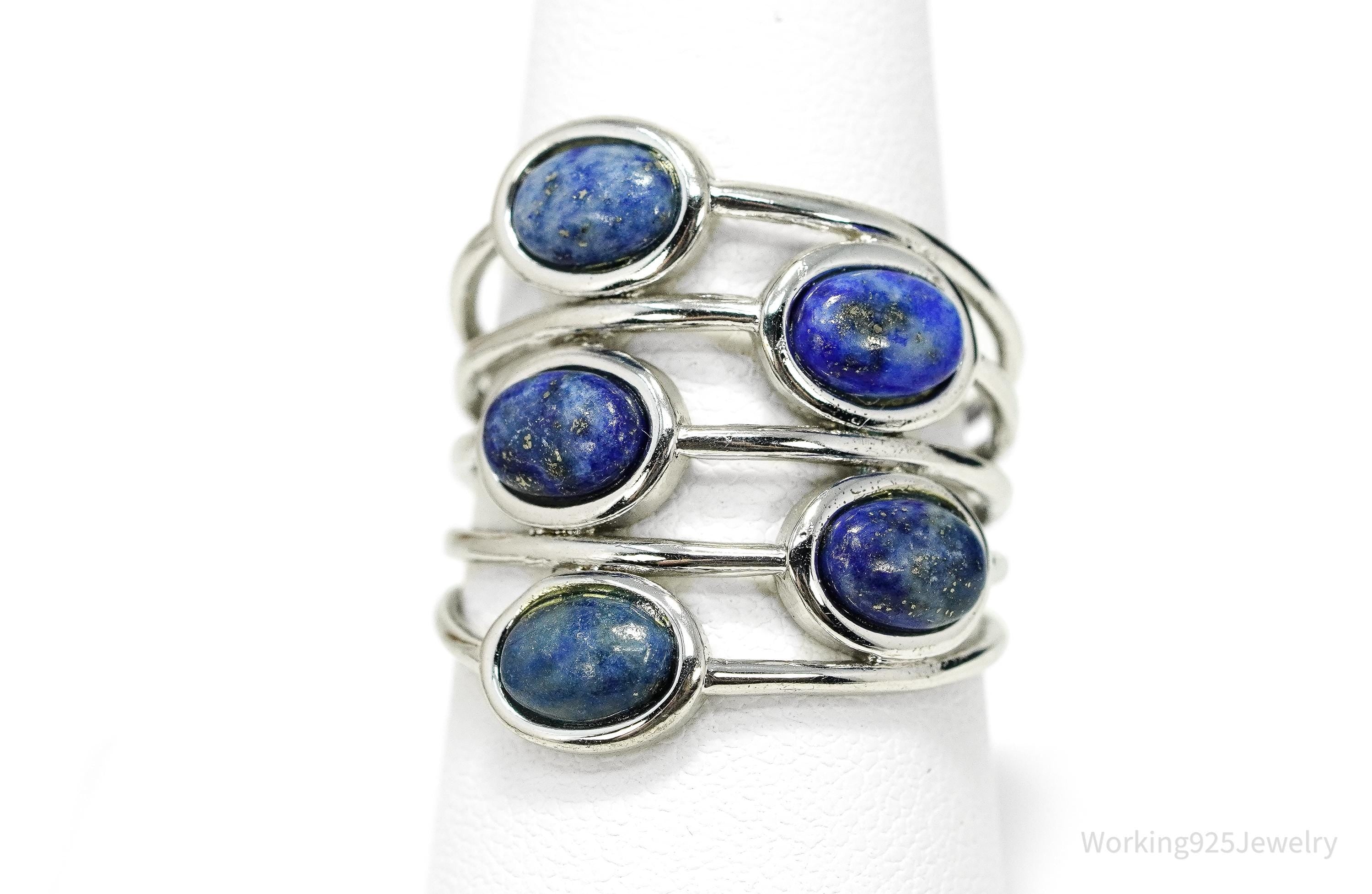 Vintage Lapis Lazuli Sterling Silver Plated Ring - Size 8.75
