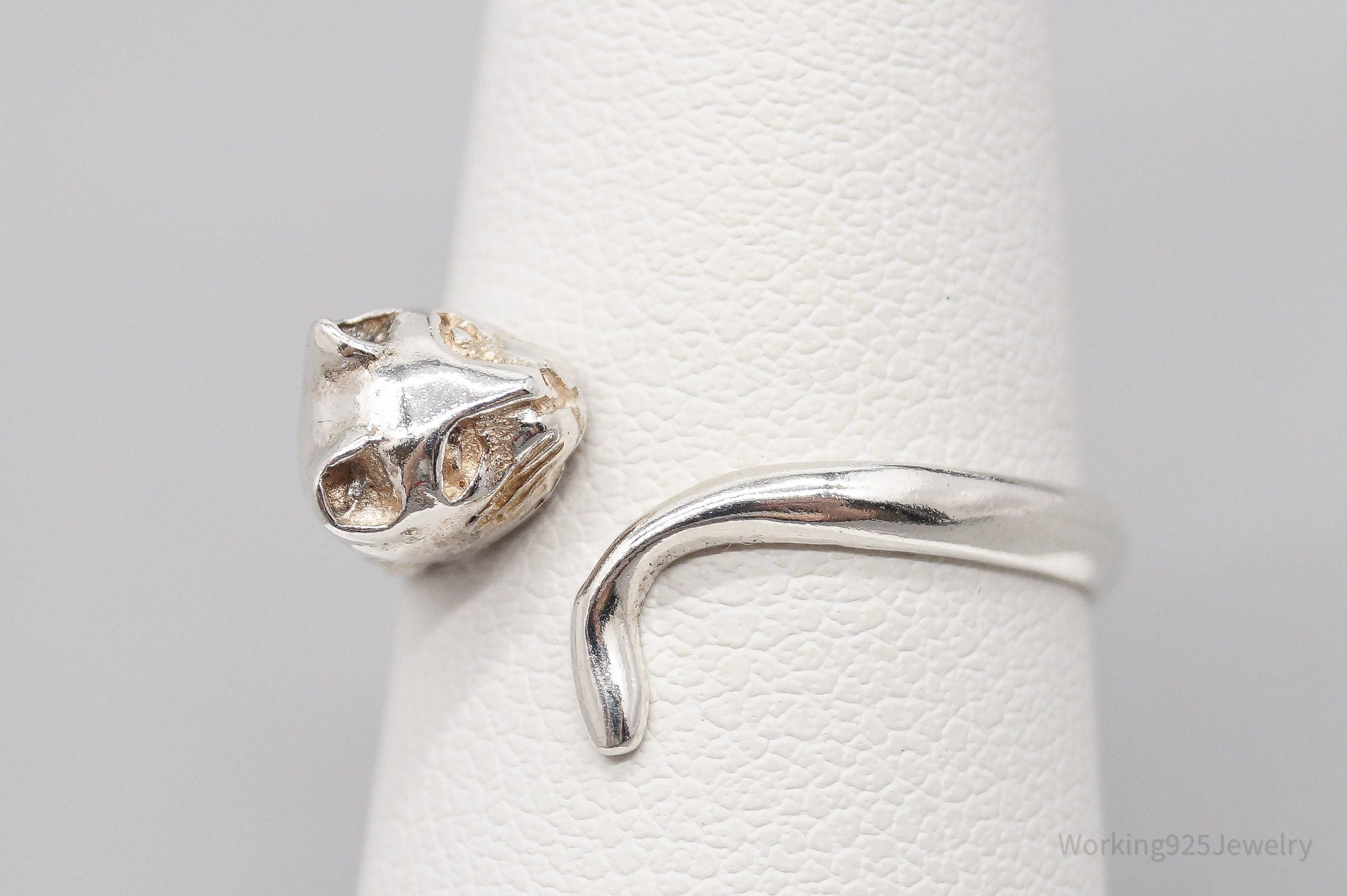 Vintage Cat Kitten Sterling Silver Wrap Ring - Size 7 Adjustable