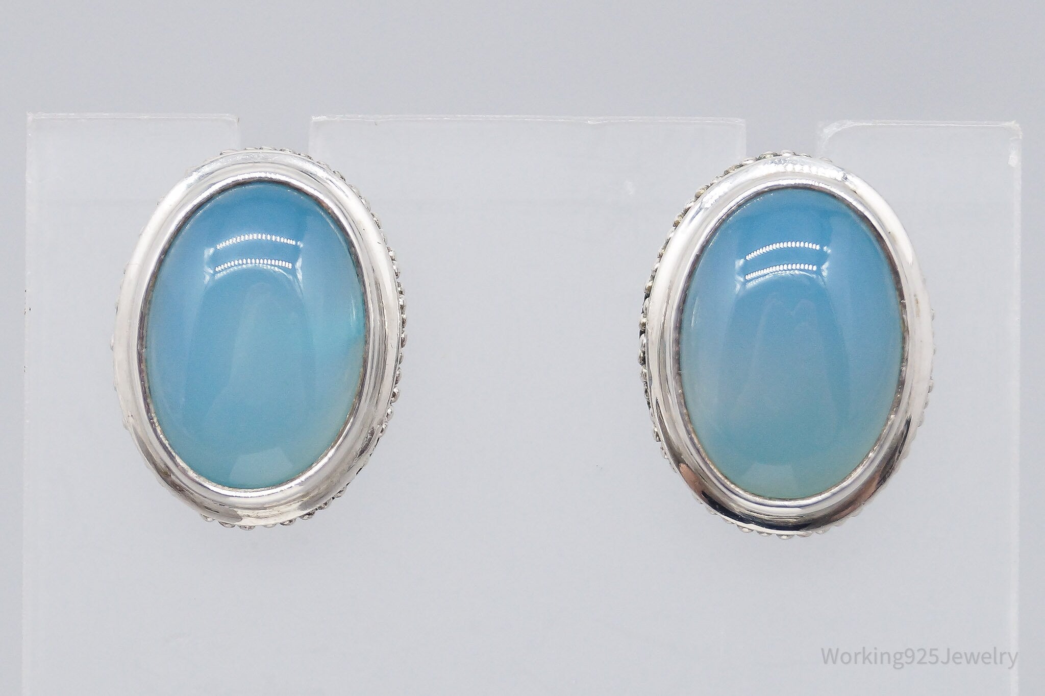 Vintage Designer SARDA Blue Chalcedony Sterling Silver Earrings