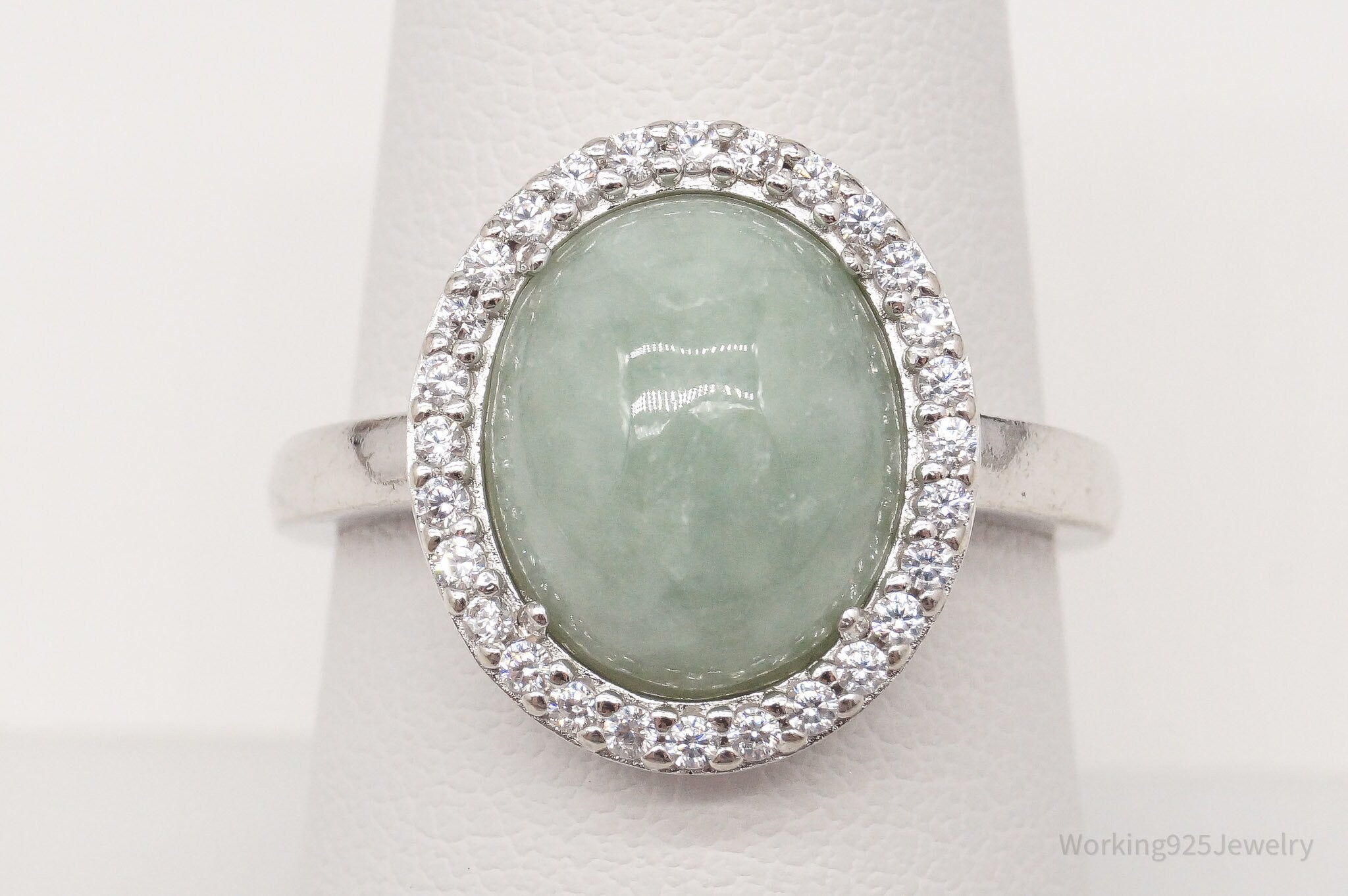 Vintage Designer PAJ Jade Cubic Zirconia Sterling Silver Ring - Size 8