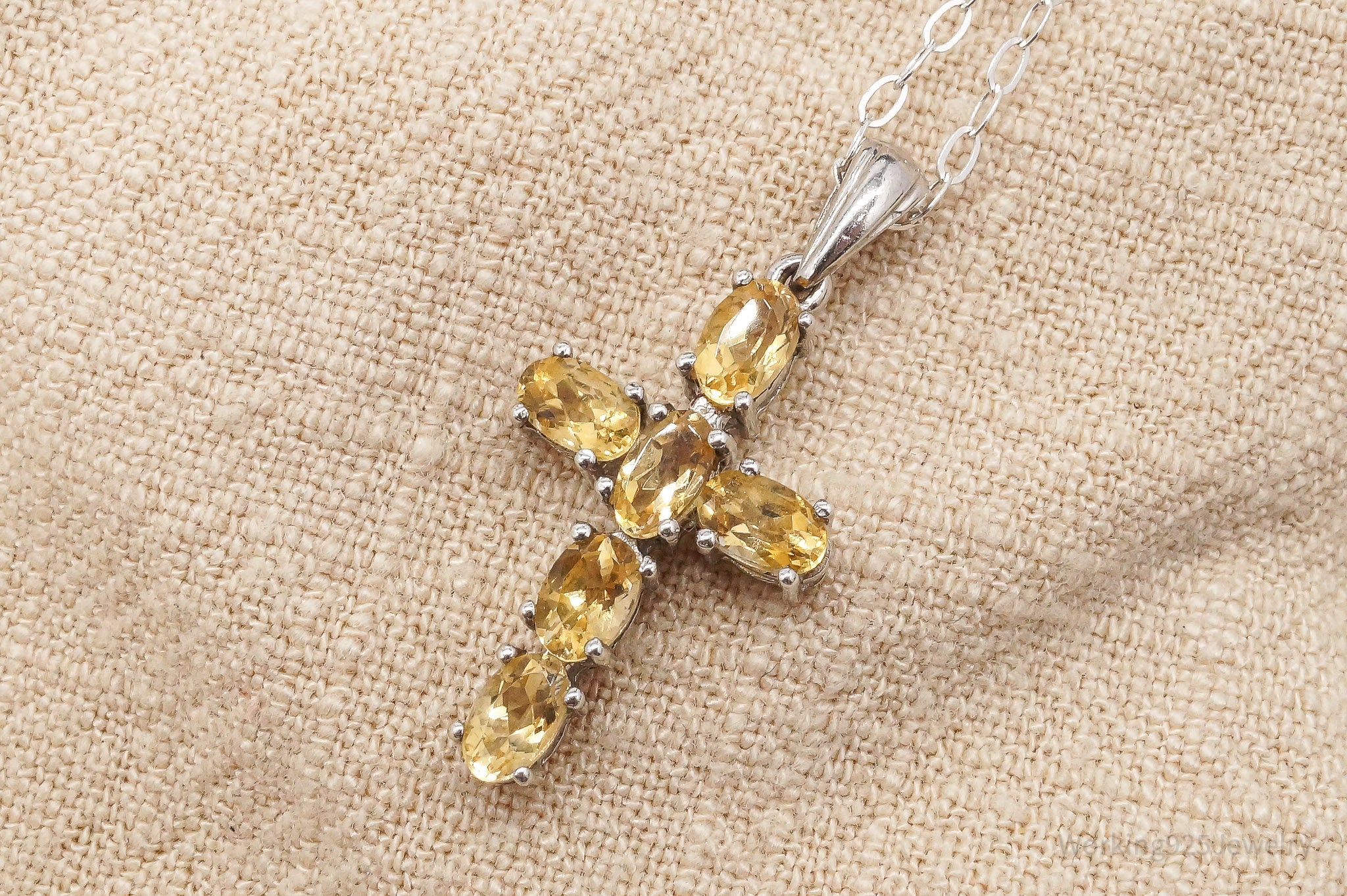 Vintage Citrine Sterling Silver Necklace 16"