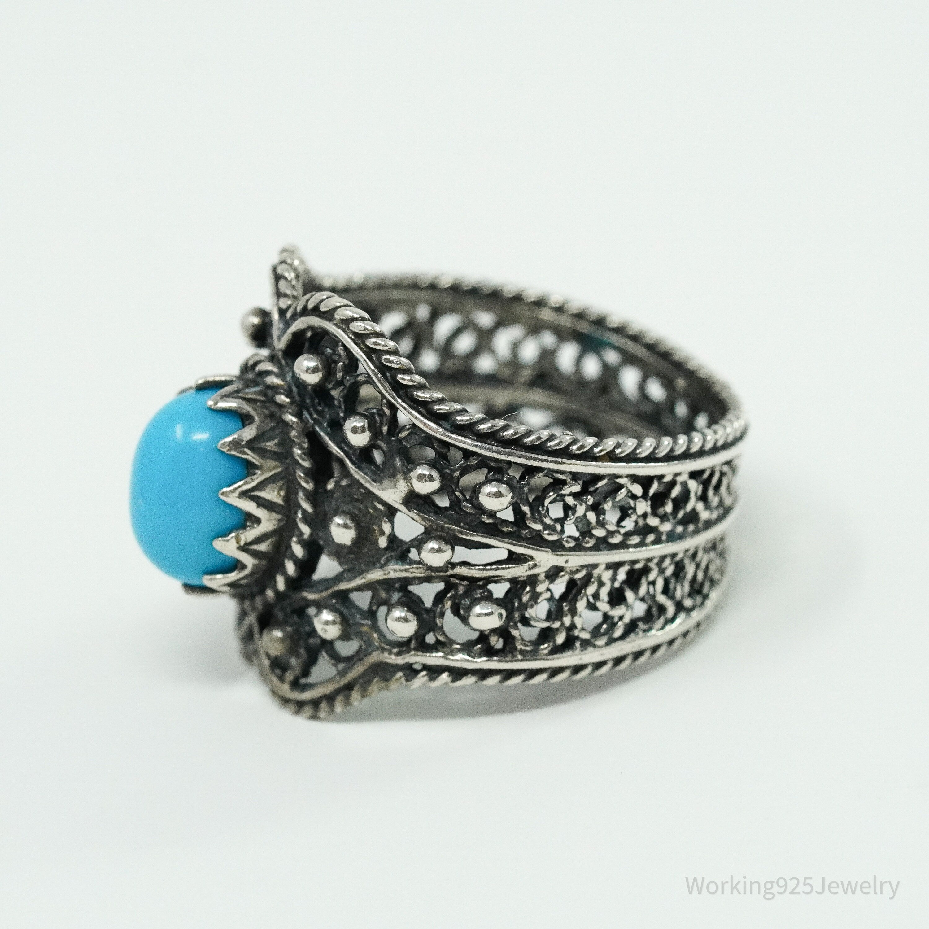 Vintage Turquoise Sterling Silver Ring - Size 7.5