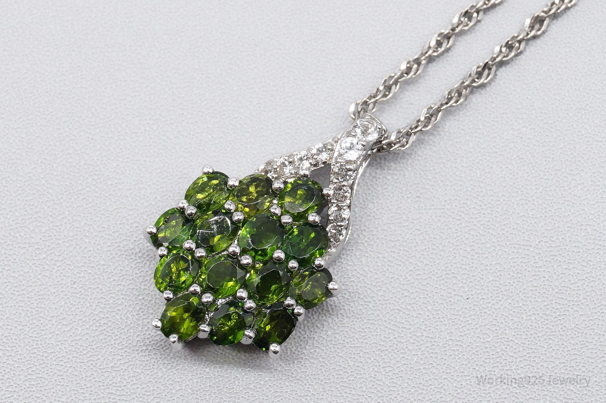 JTV's TGGC Lab Emerald & White Zircon Sterling Silver Necklace 22"