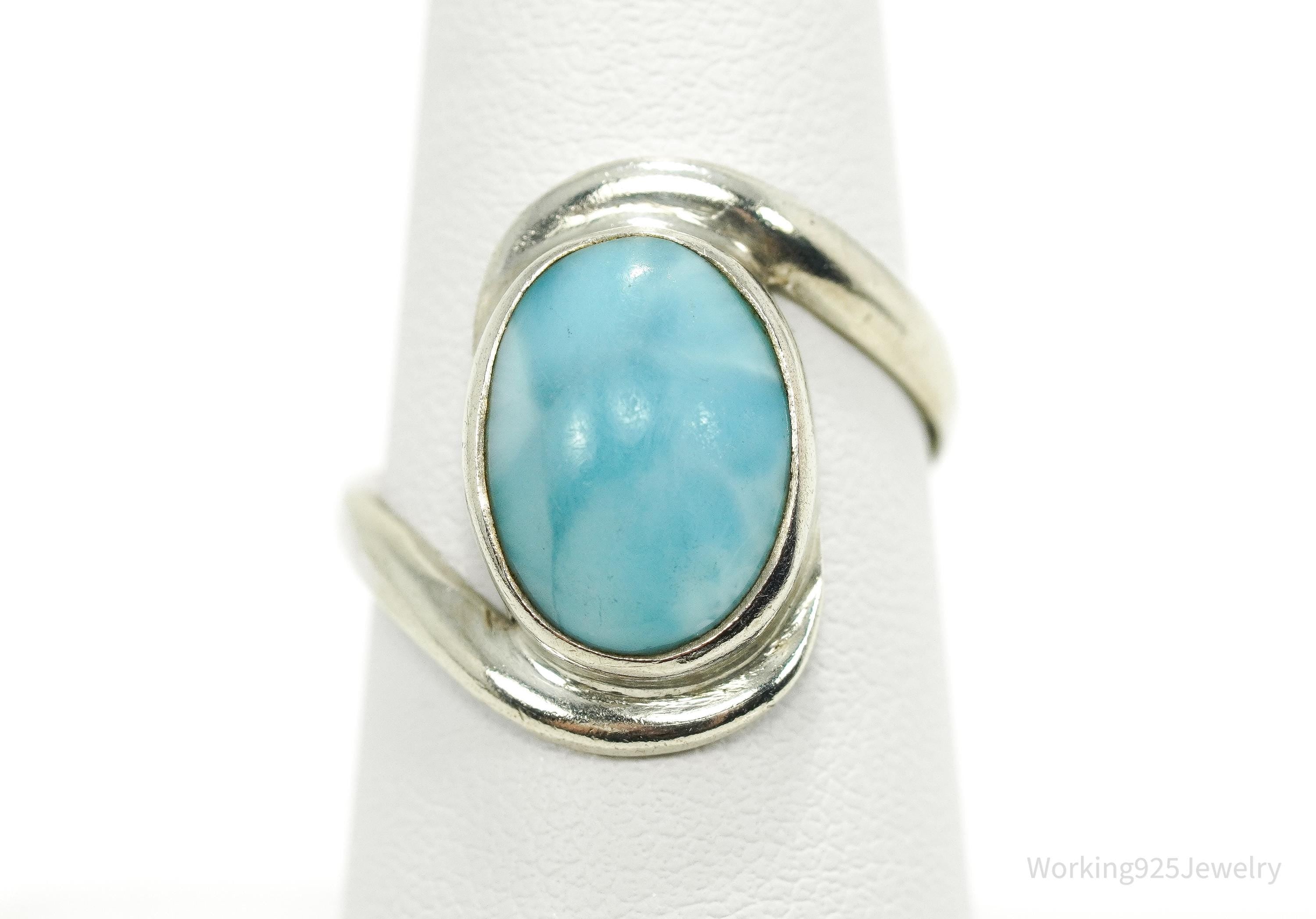 Vintage Blue Larimar Sterling Silver Ring - Size 8