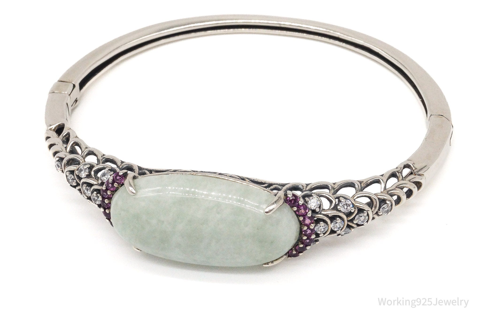 VTG Designer Hilary Joy Jade CZ Rhodolite Garnet Sterling Silver Bracelet