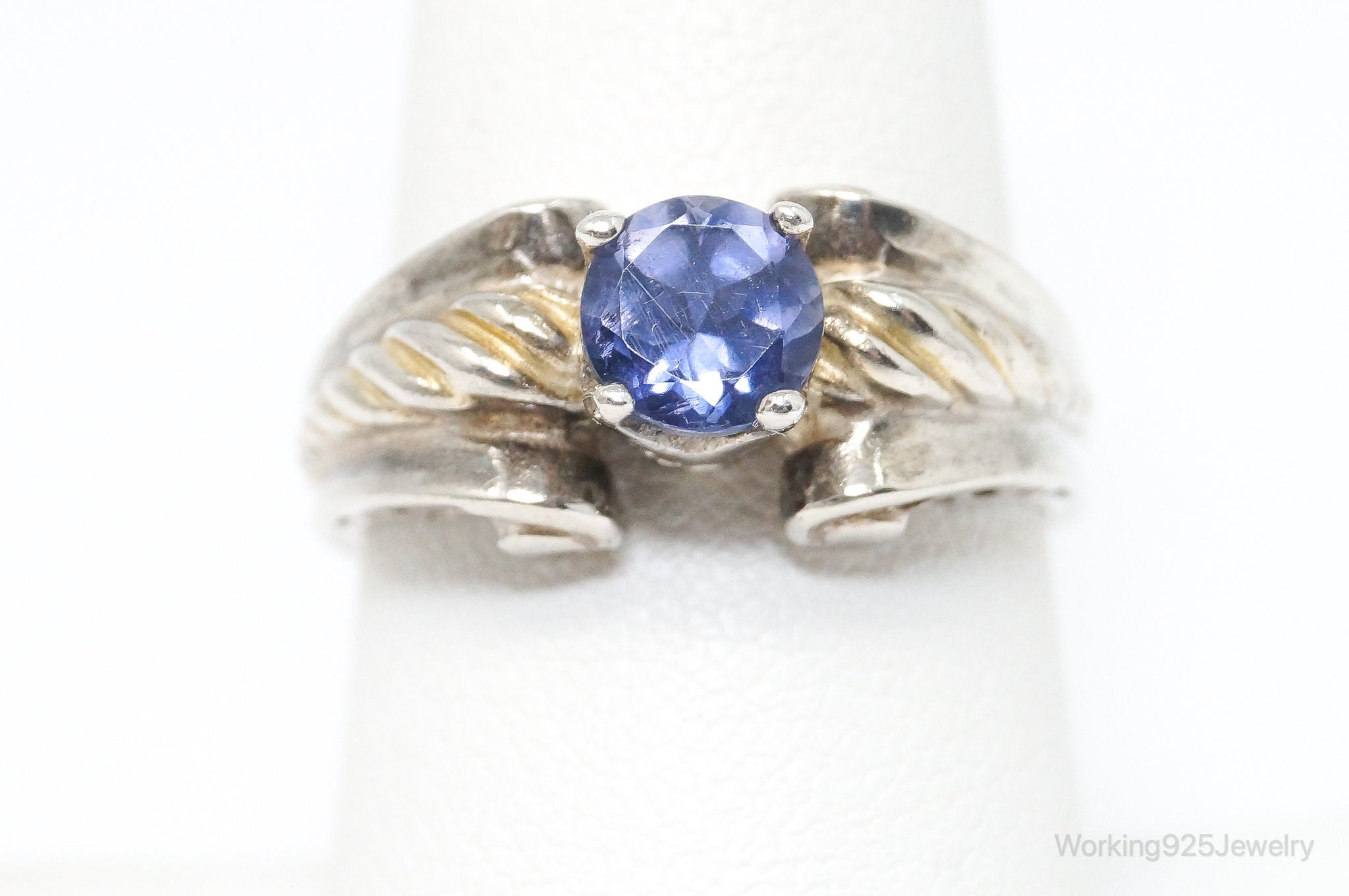 Vintage Purple Gemstone Art Deco Style Sterling Silver Ring - Size 8