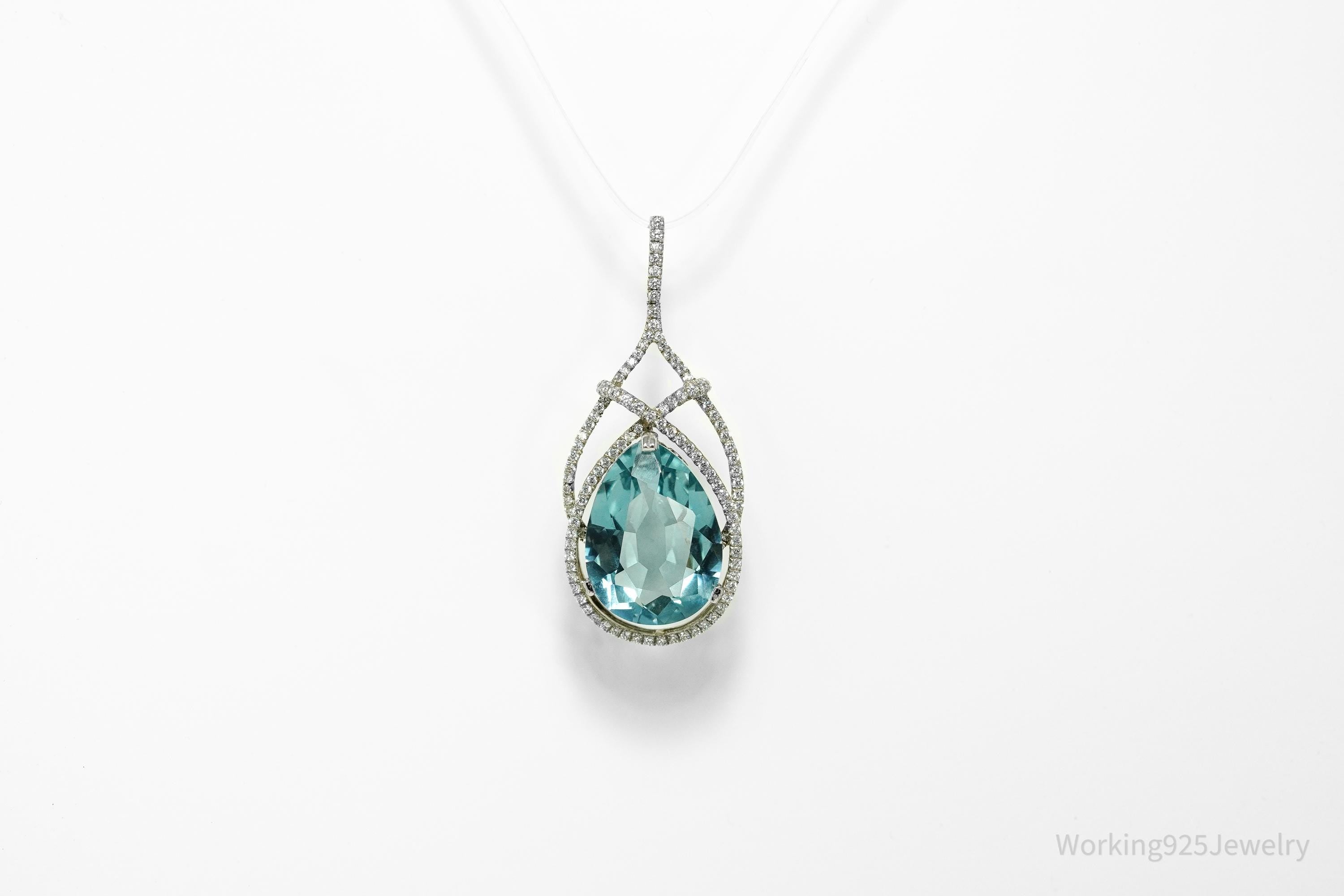 STAUER Large Blue Topaz & White Zircon Sterling Silver Pendant
