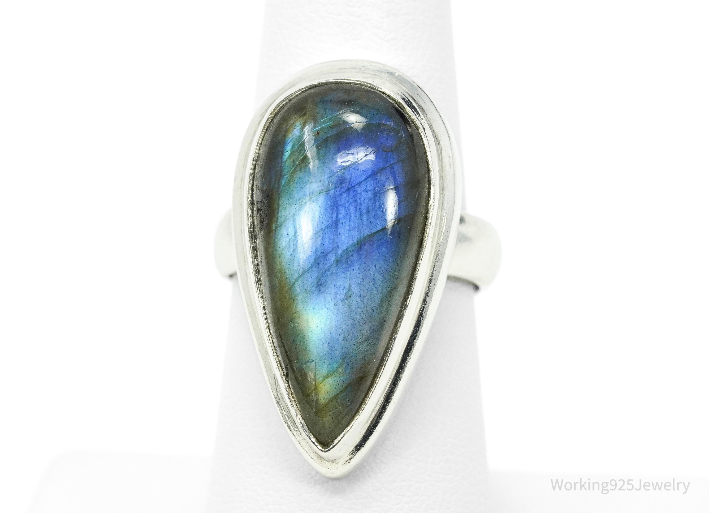 Vintage Large Labradorite Sterling Silver Ring - Size 7.25