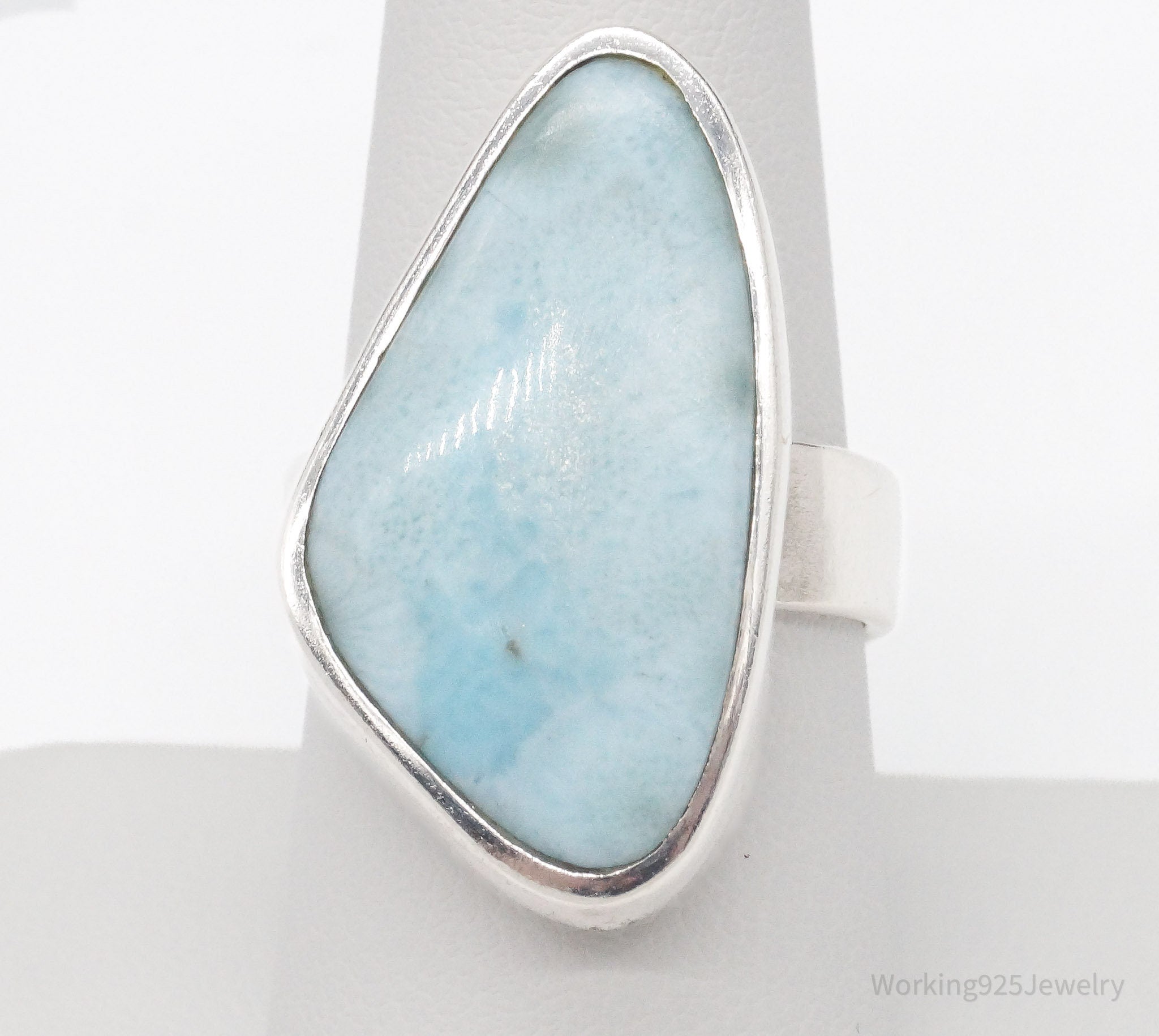 Vintage Designer SJ Blue Larimar Sterling Silver Ring - Size 8.75 Adustjable