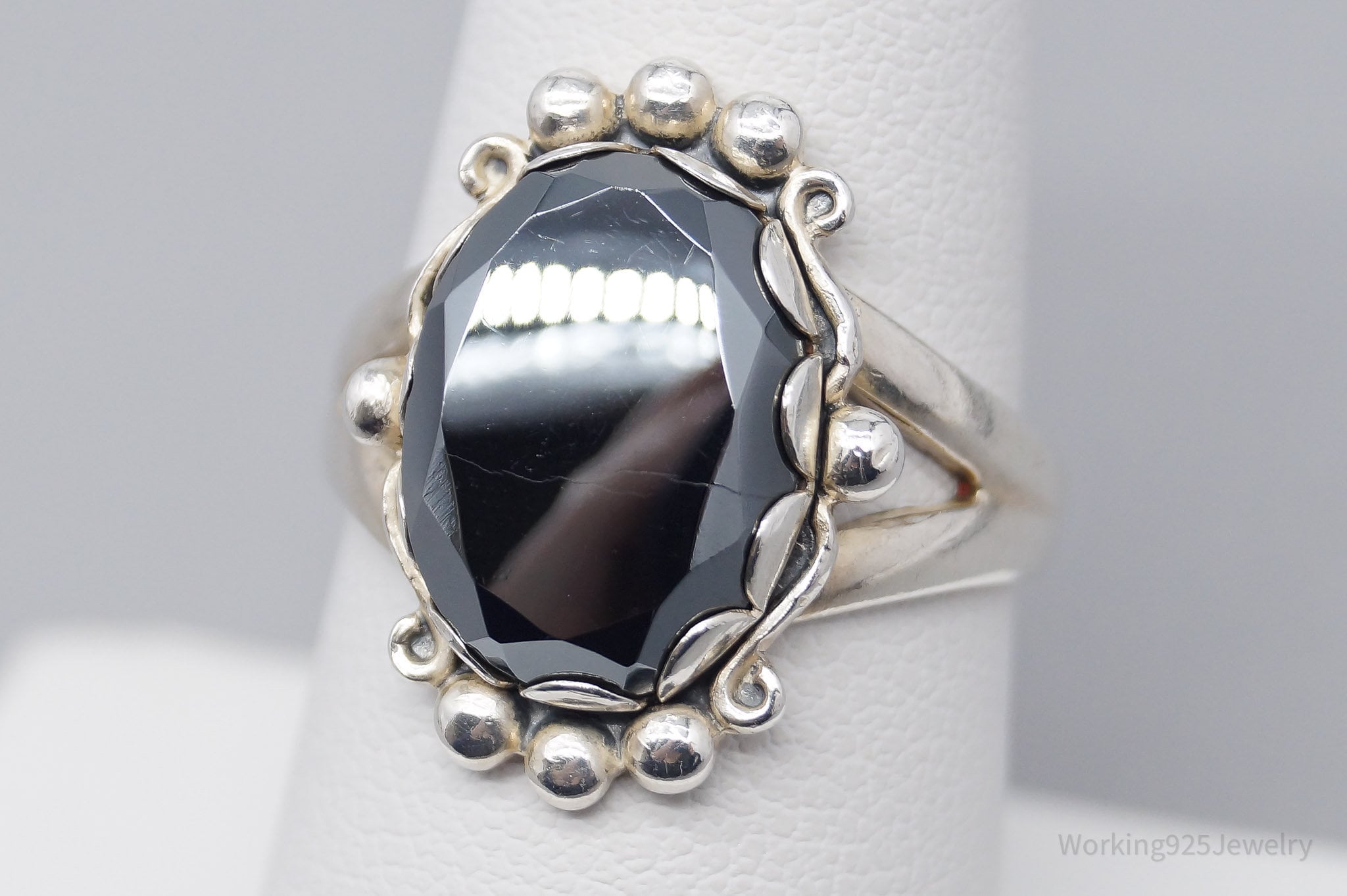 Vintage Native Bell Trading Post Hematite Sterling Silver Ring - Size 8