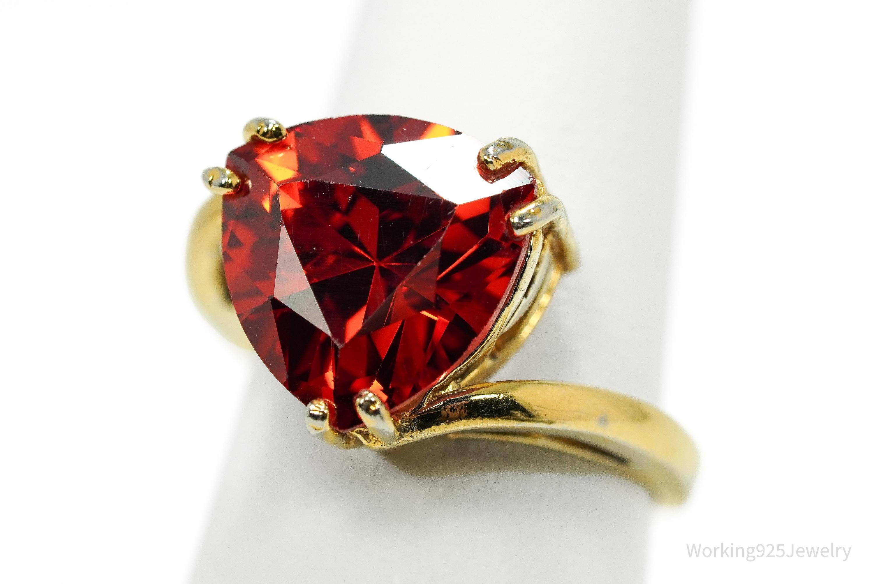 Vintage Large Fire Orange Cubic Zirconia Gold Over Sterling Silver Ring Size 9