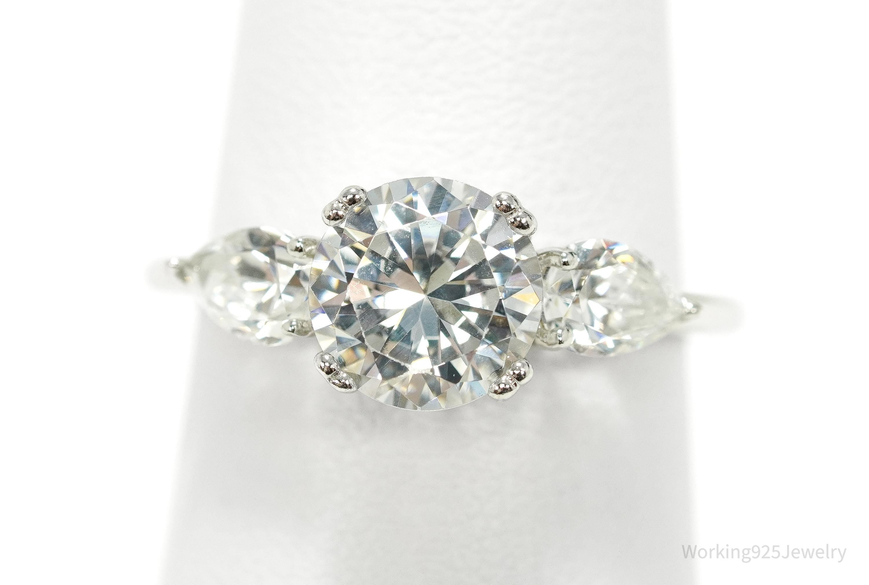 Vintage Cubic Zirconia Platinum Clad Sterling Silver Ring - Size 7.25