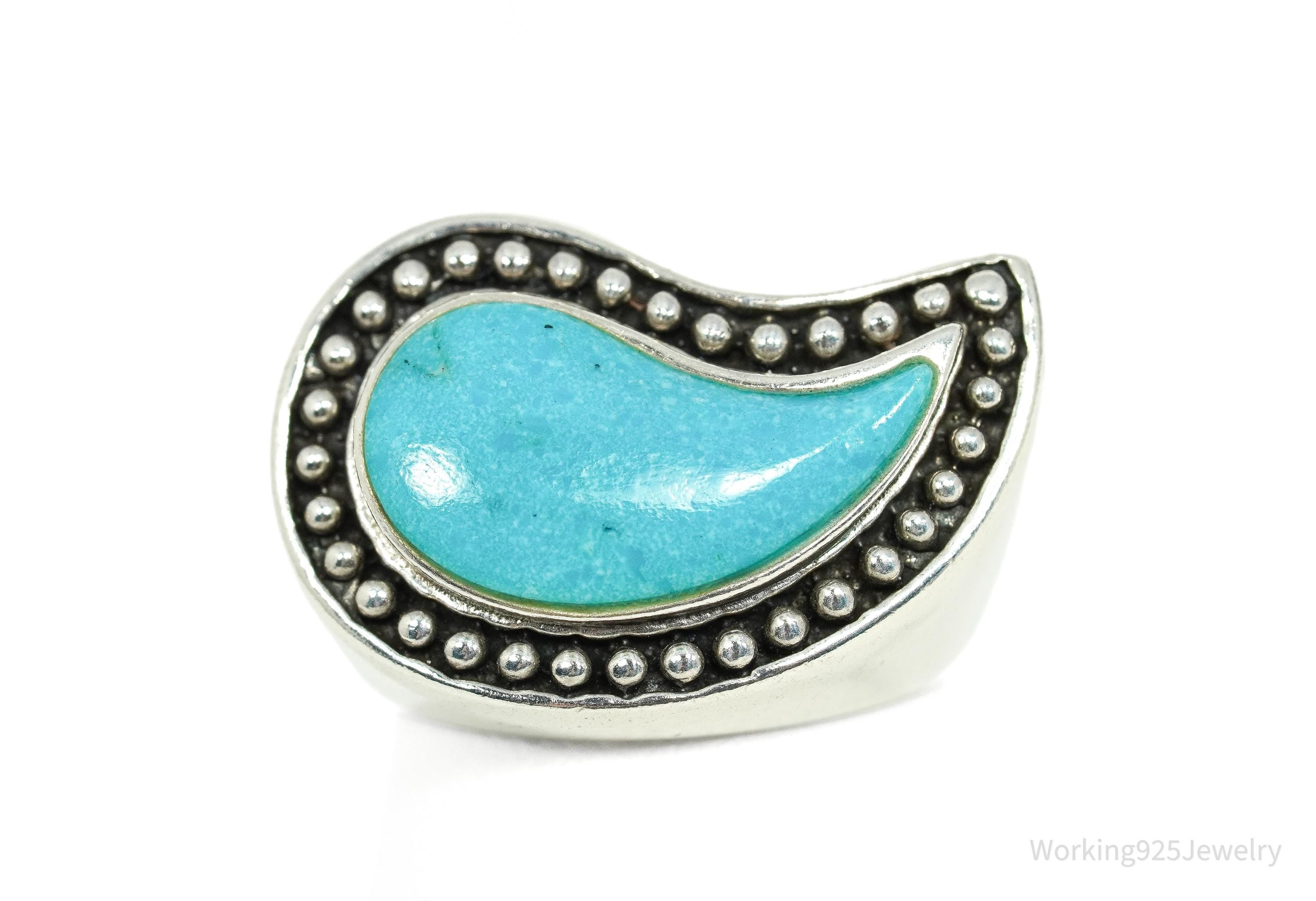 Vintage Designer SX Turquoise Paisley Sterling Silver Ring - Size 6.25