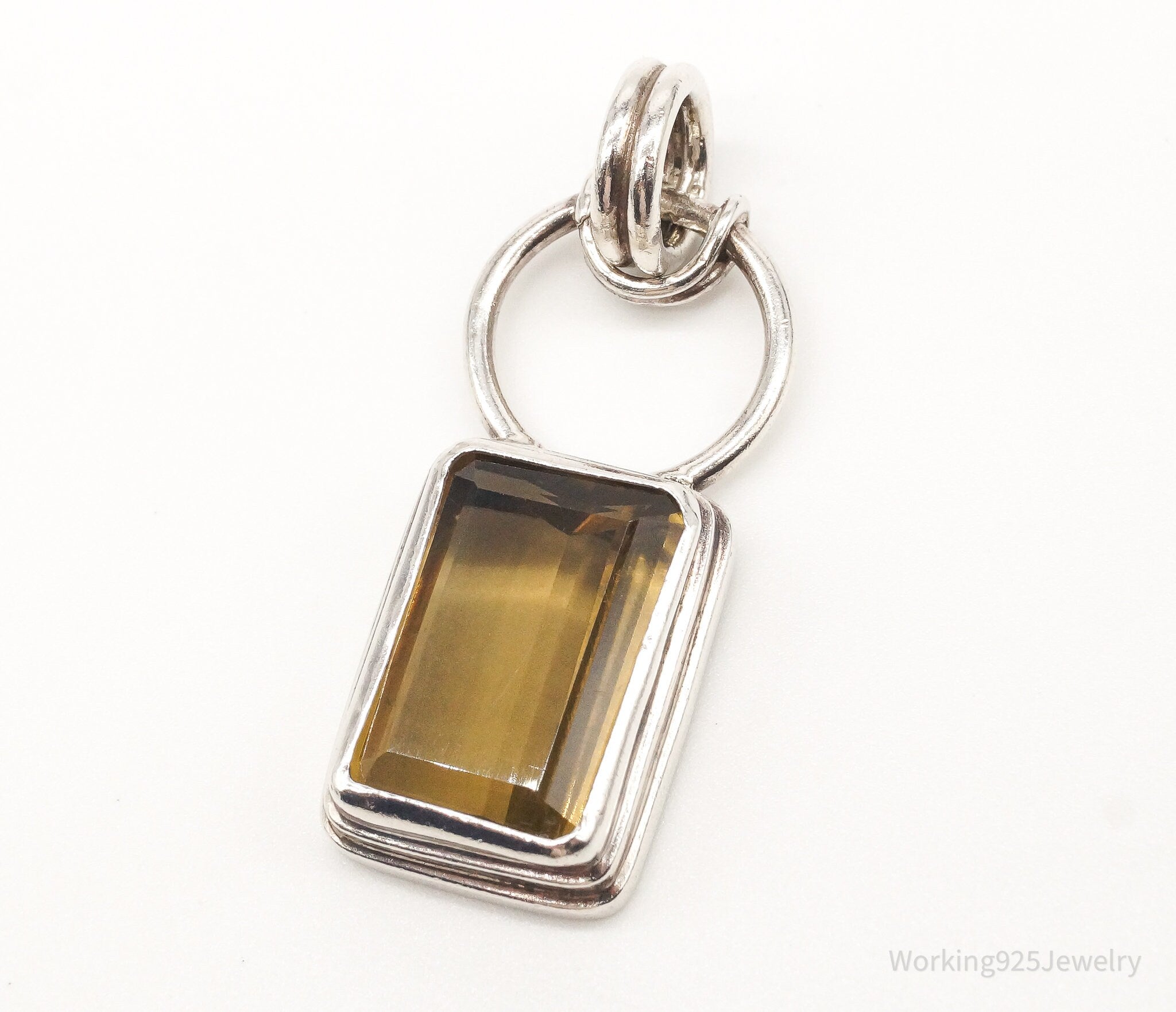 Vintage Large Smoky Topaz Sterling Silver Pendant