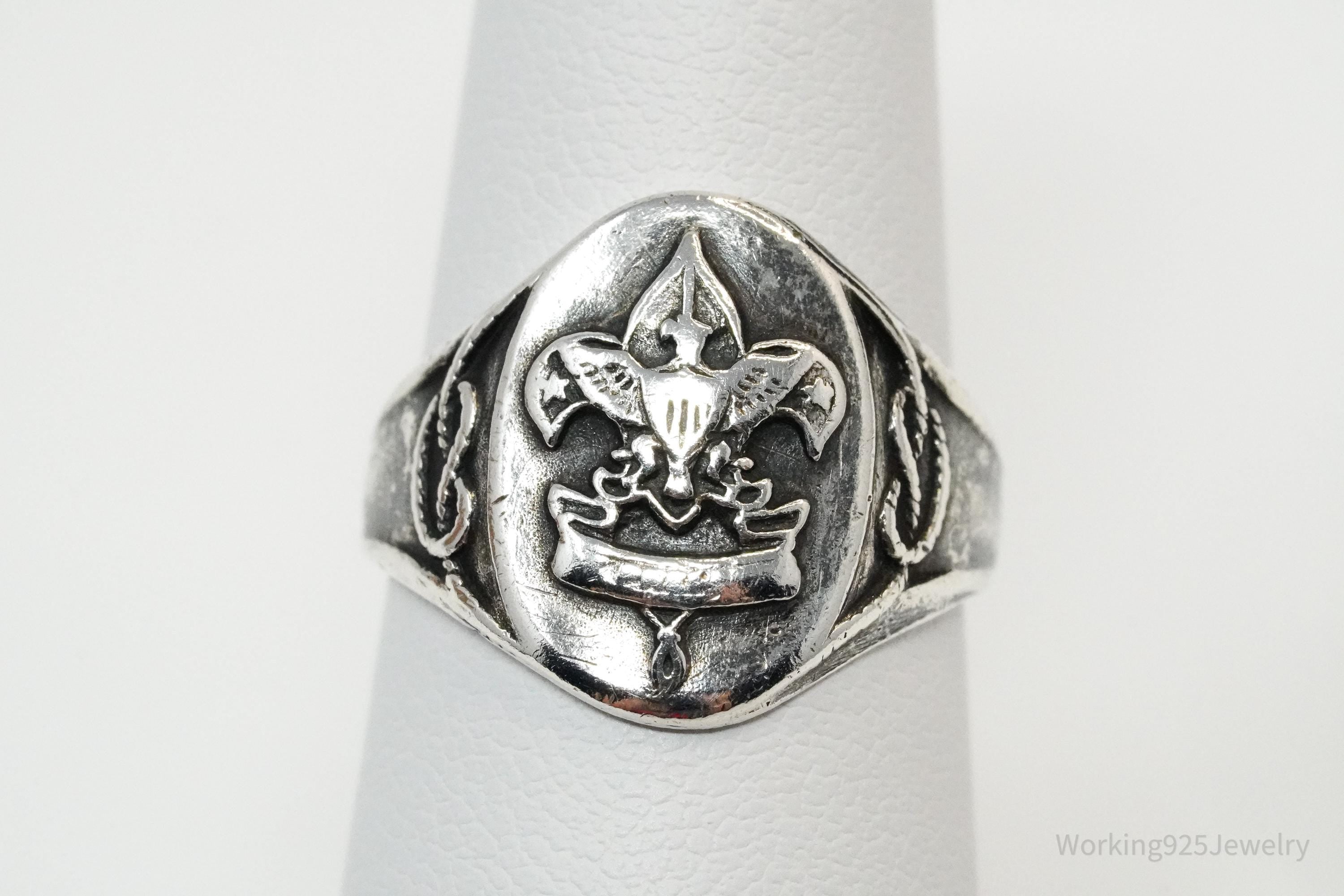 Vintage "Be Prepared" Eagle Scout Sterling Silver Ring - Size 5.75