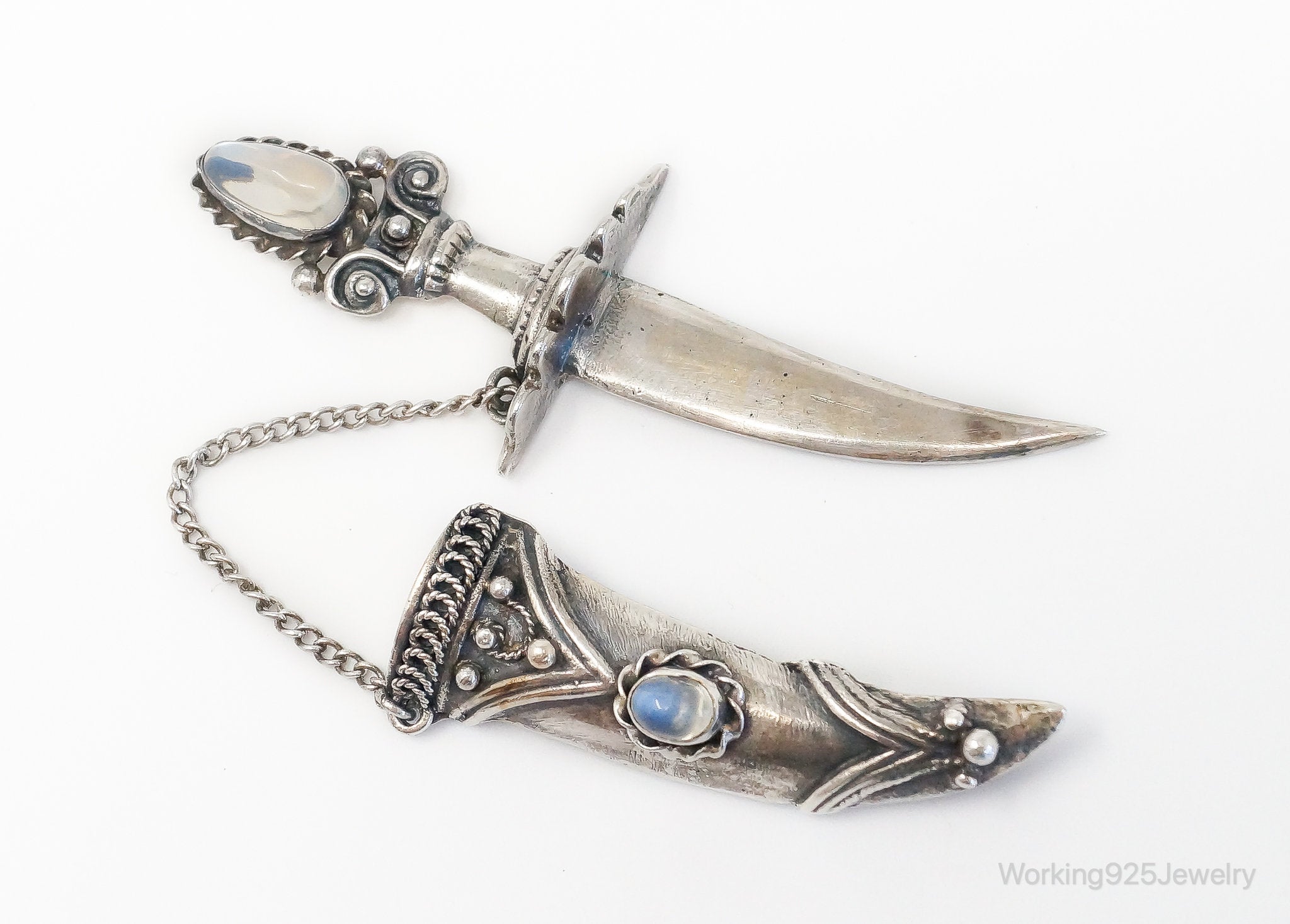 Large Antique Moonstone Sword Dagger Pin Brooch