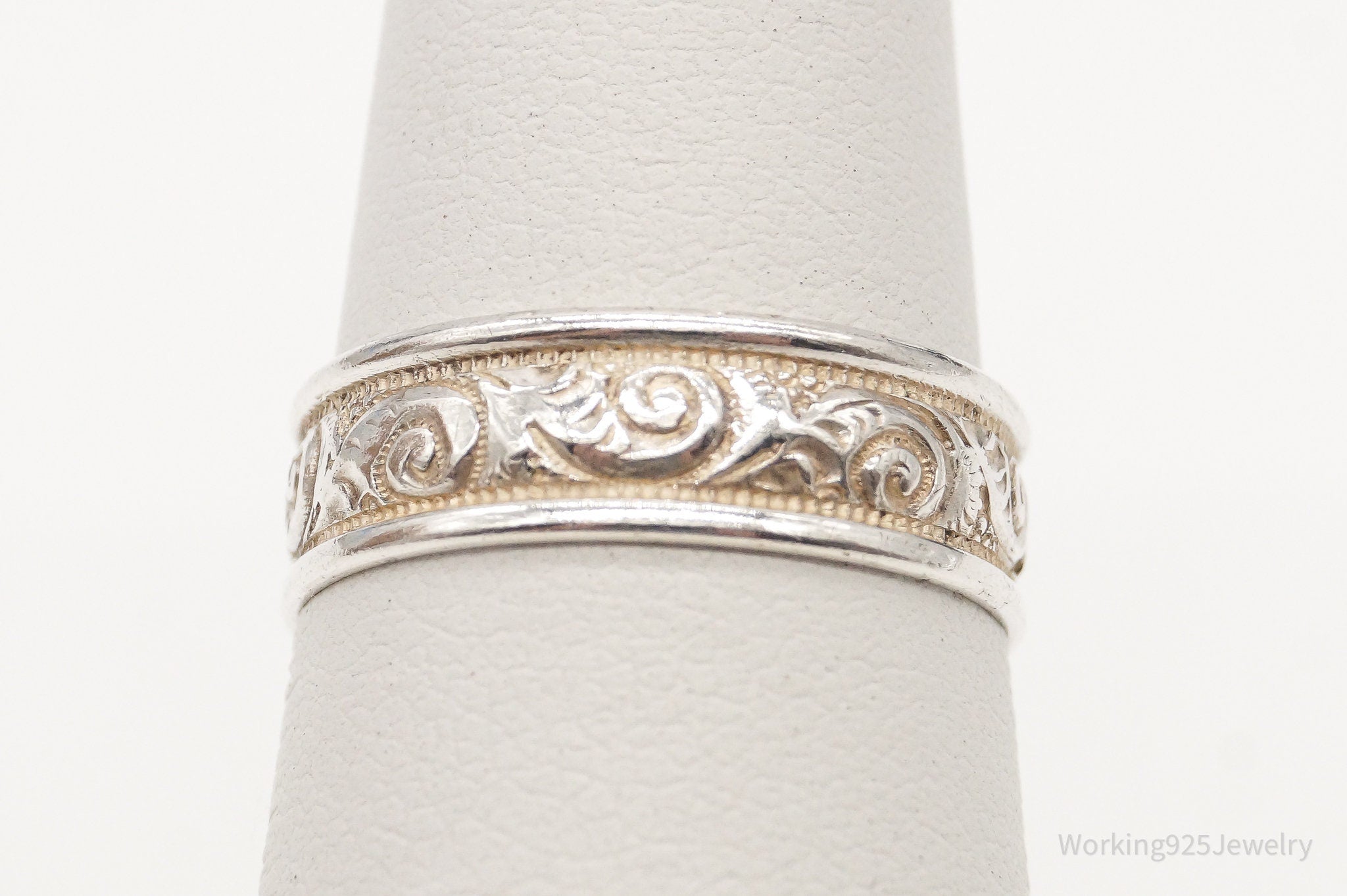 Antique Art Nouveau Sterling Silver Band Ring - Size 5.75
