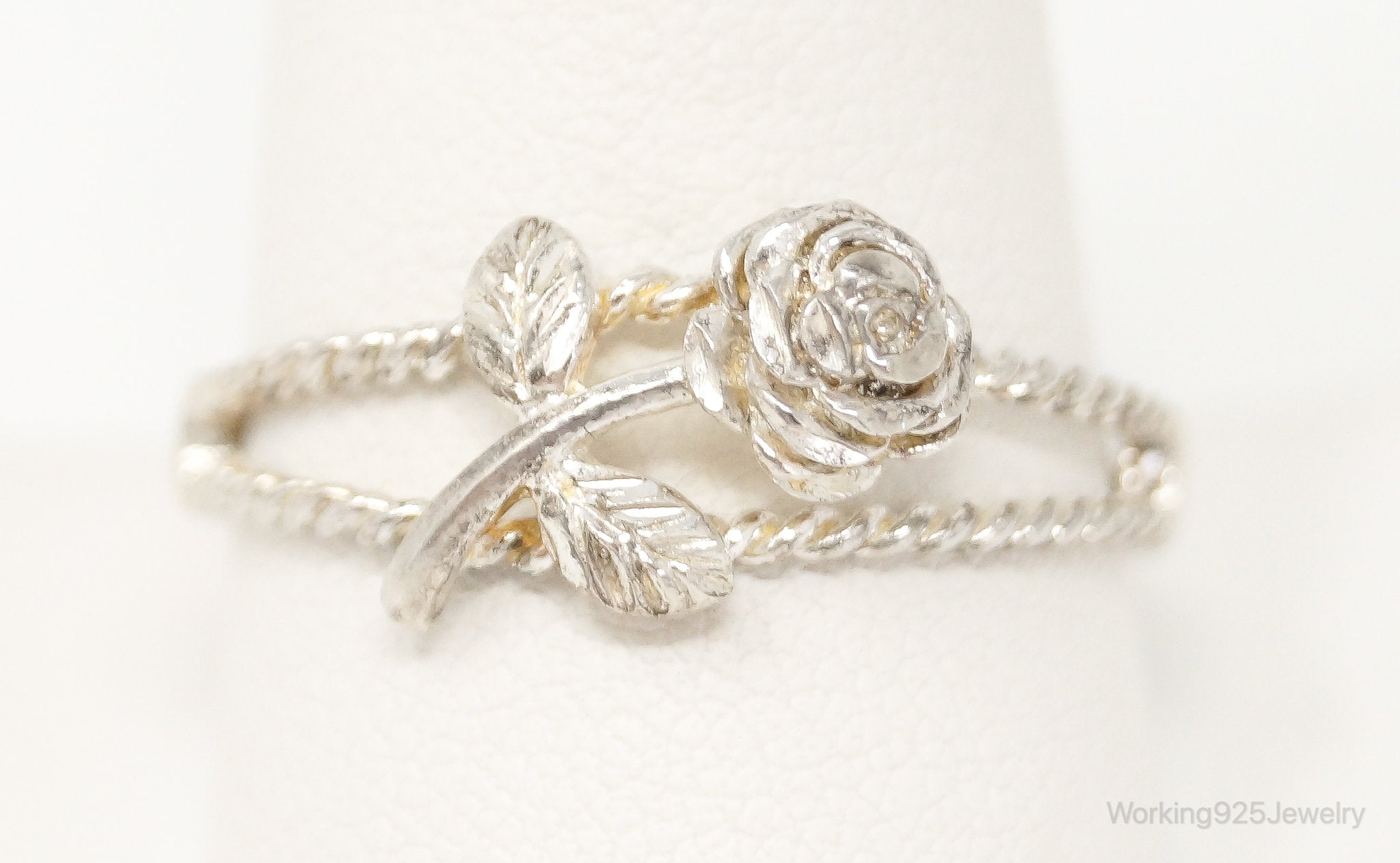 Vintage Designer NV Rose Sterling Silver Ring - Size 11