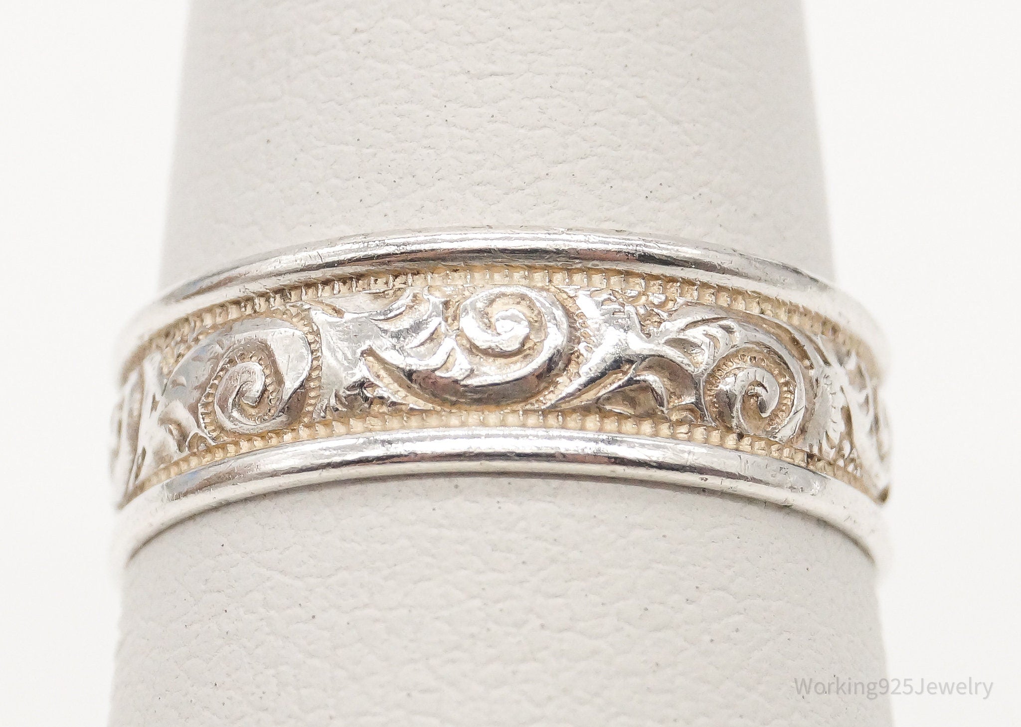 Antique Art Nouveau Sterling Silver Band Ring - Size 5.75