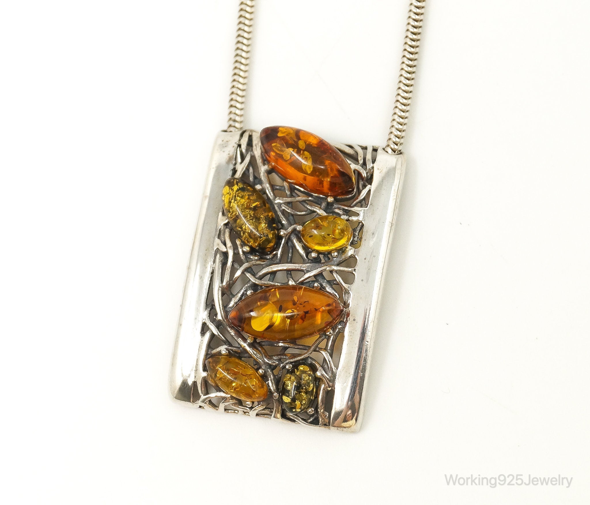 Vintage Multi Type Amber Sterling Silver Necklace