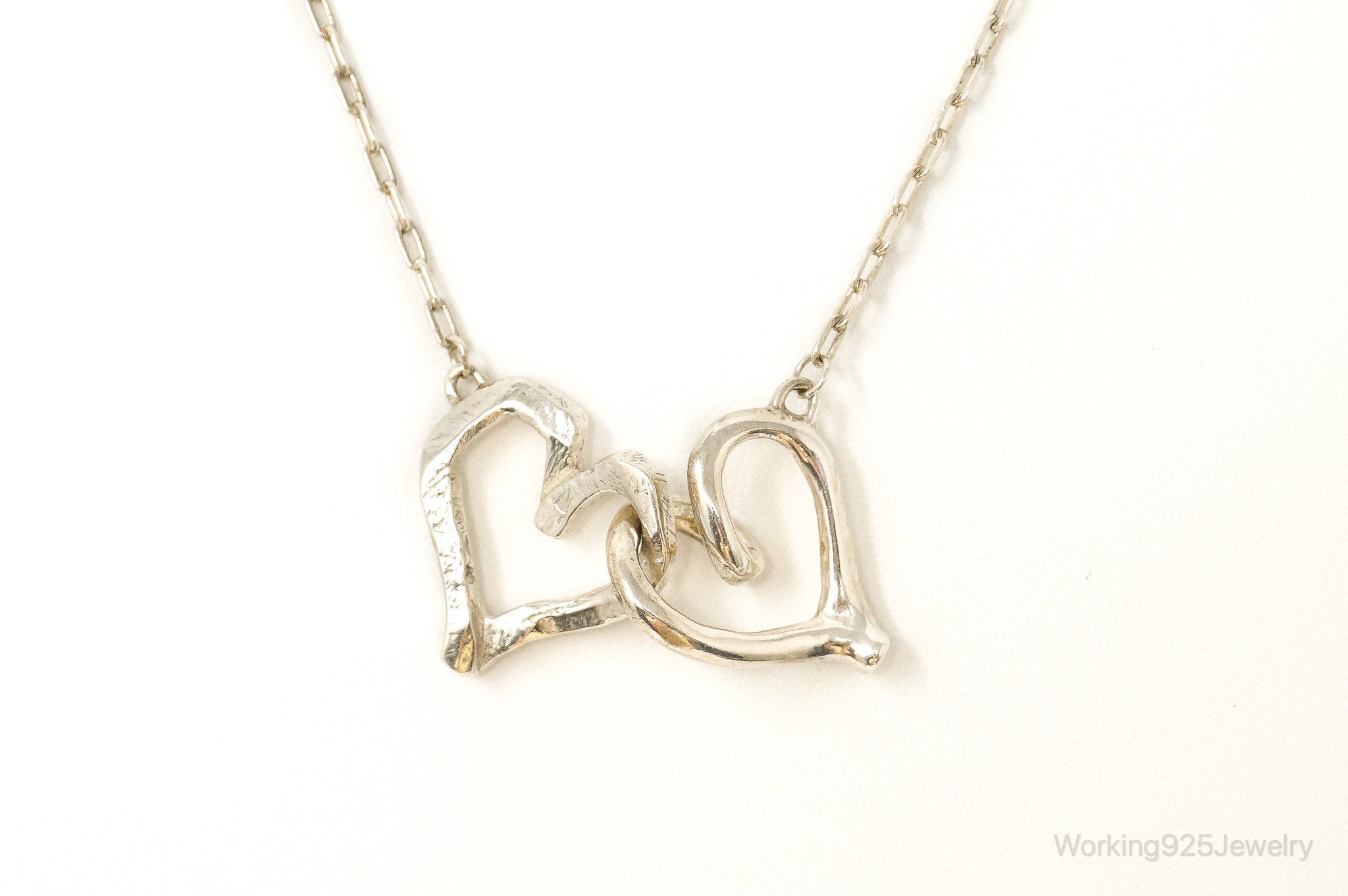 Vintage Open Linked Hearts Lovers Sterling Silver Necklace