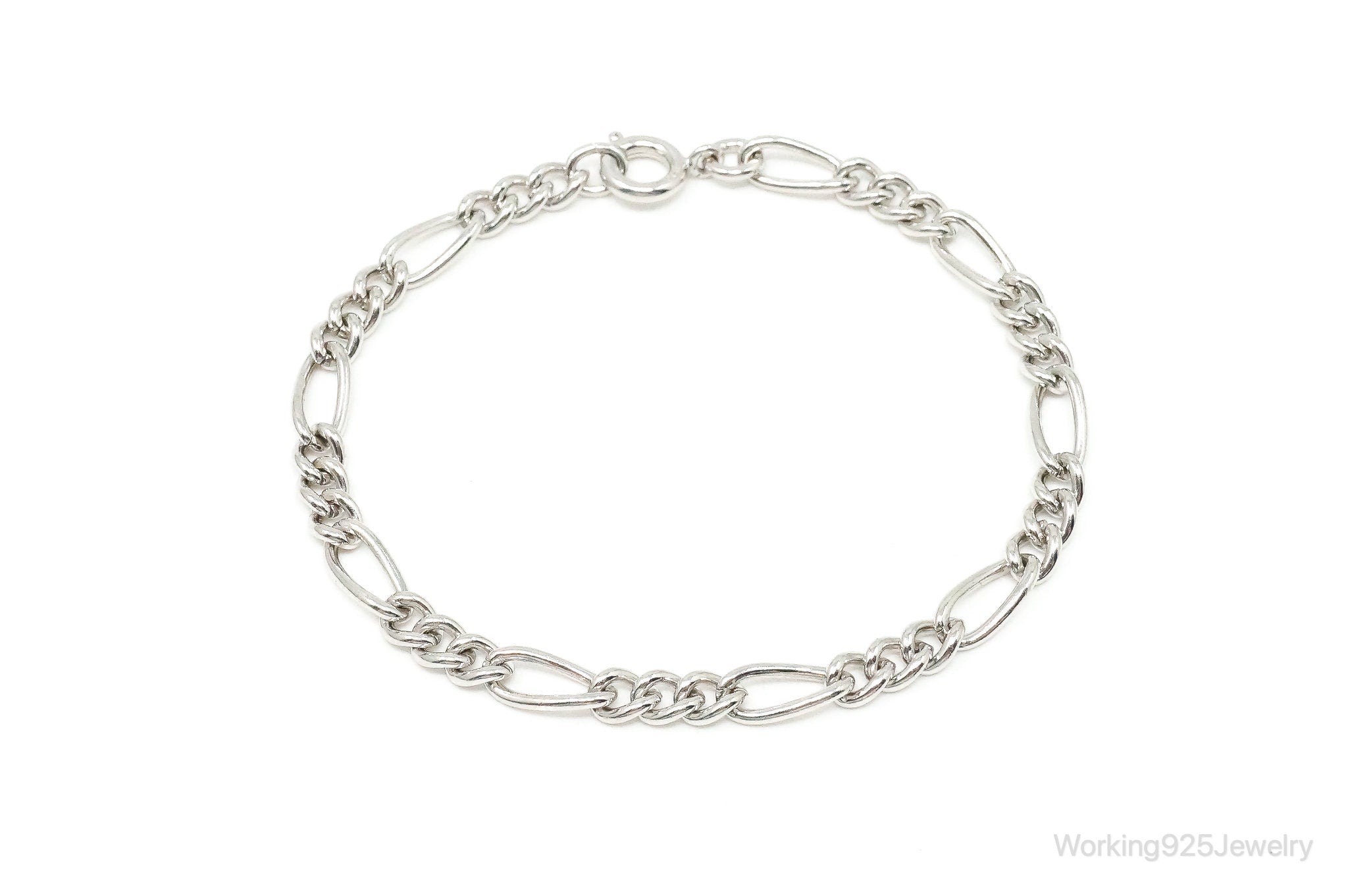 Vintage Figaro Chain Link Sterling Silver Charm Bracelet