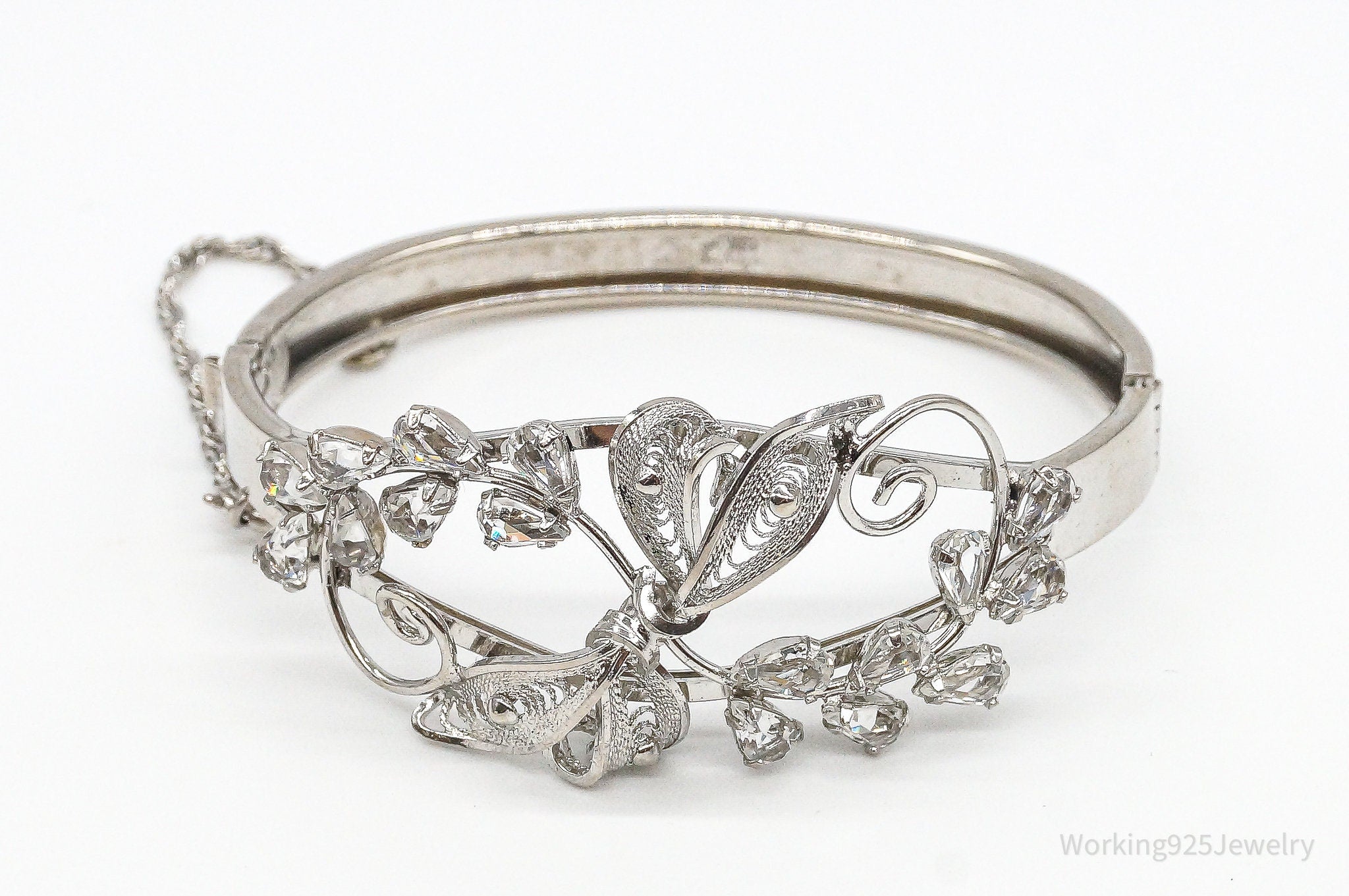 Antique Am Lee Crystal Rhodium Finish Sterling Silver Bracelet