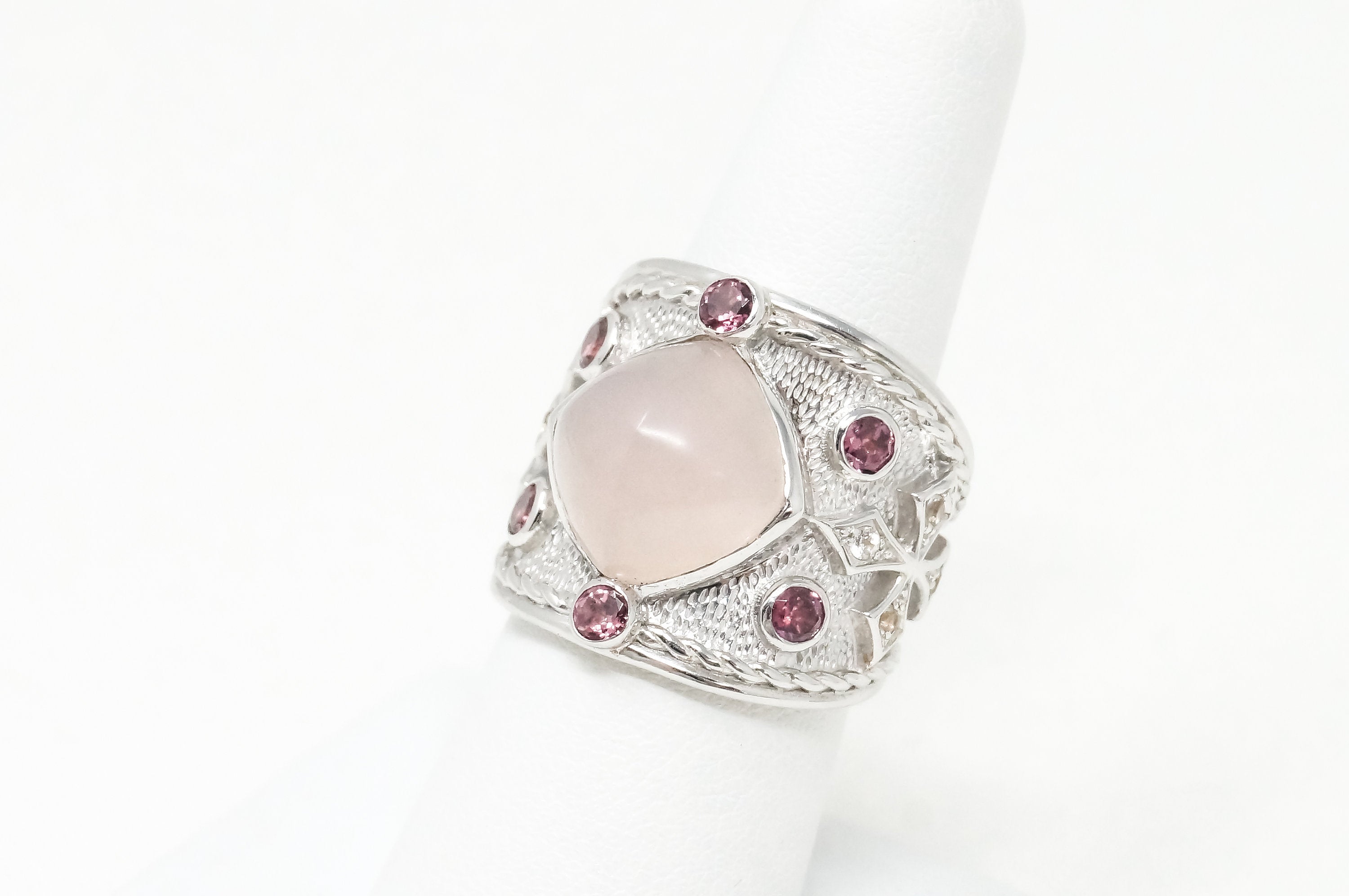 Vintage Designer Rose Quartz Pink Sapphire Cz Sterling Silver Ring - Sz 7