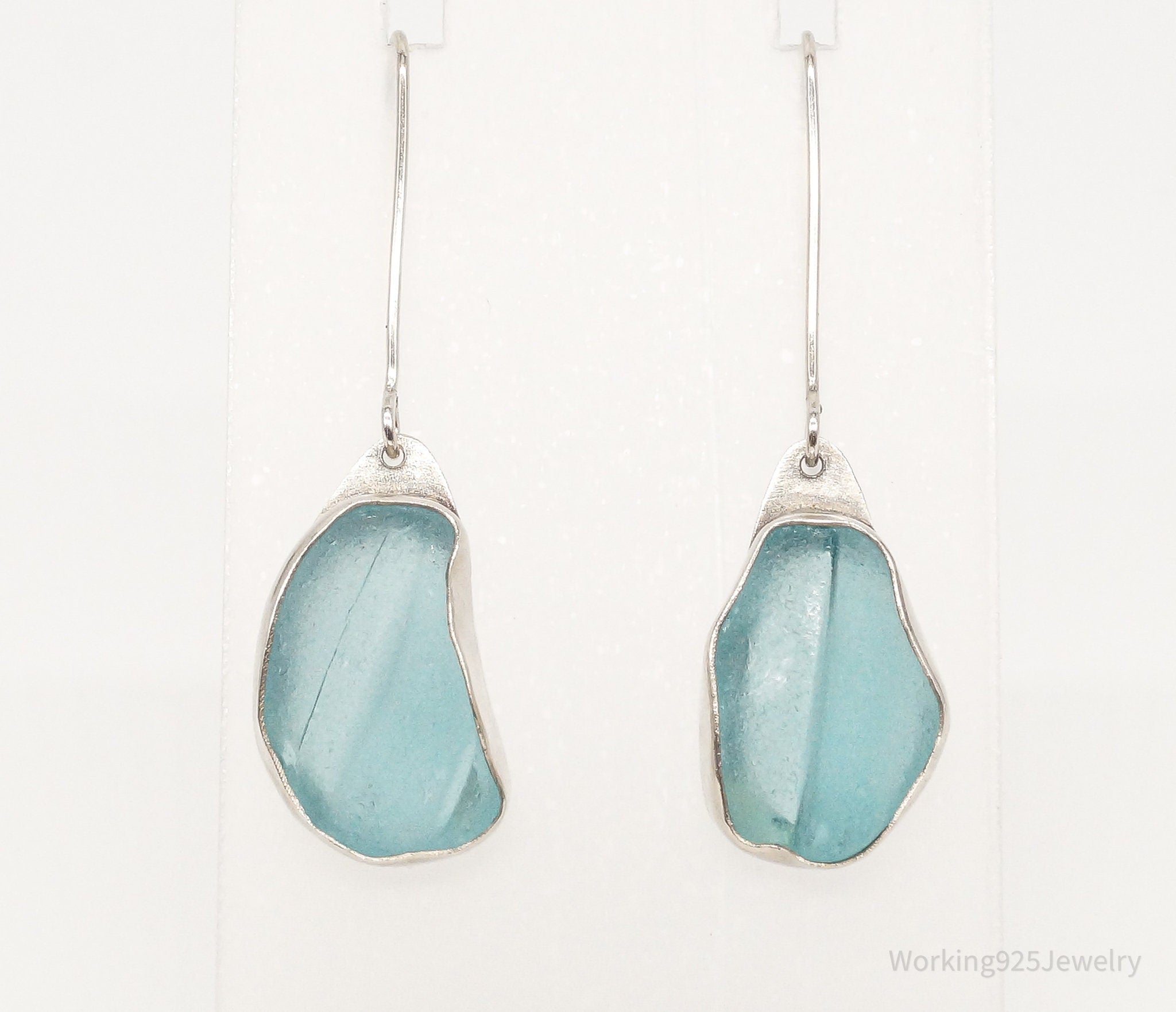 Designer LVO Blue Stone Dangle Sterling Silver Earrings