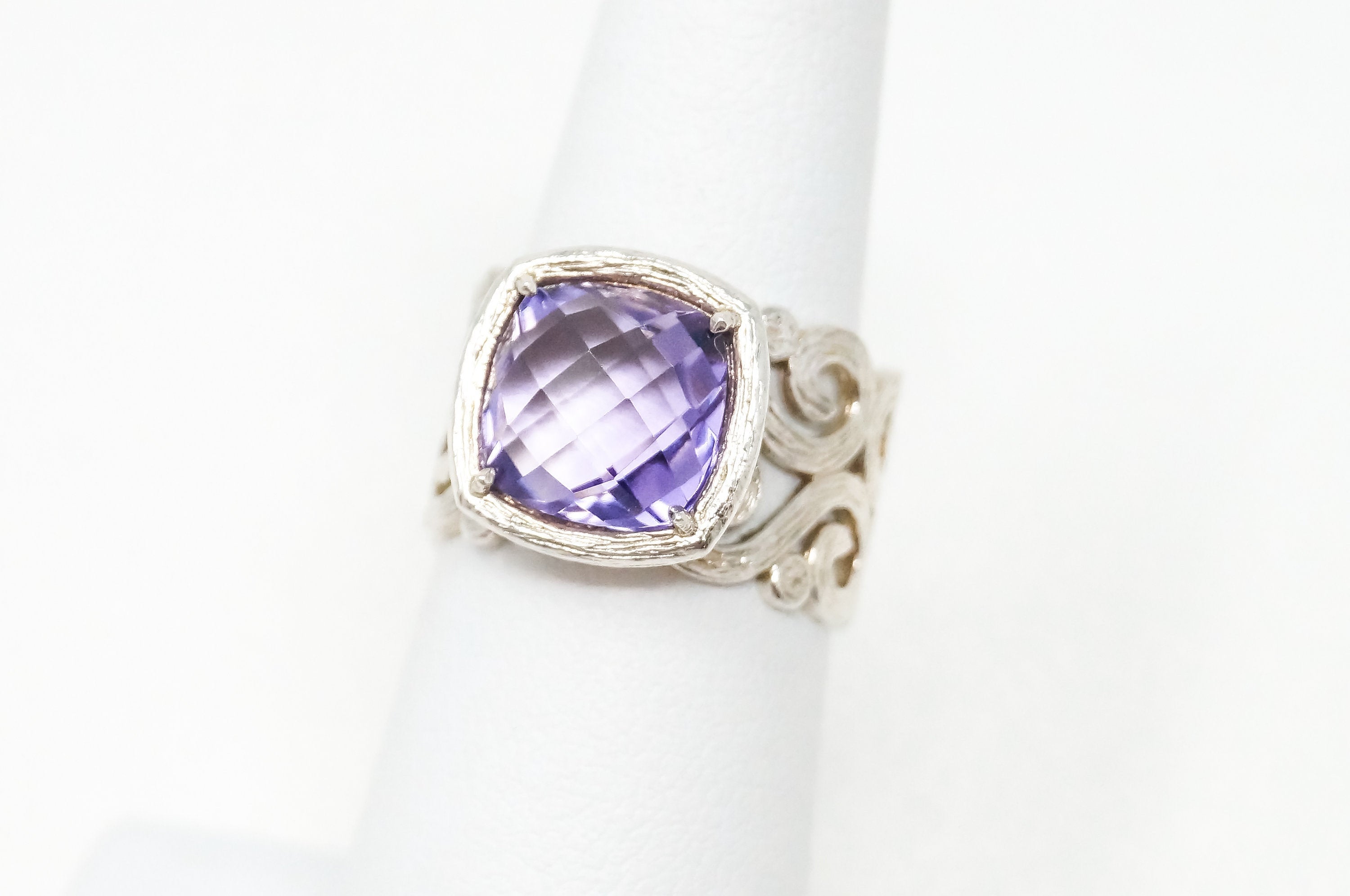 Vintage Purple Amethyst Cut Out Scroll Sterling Silver Ring - Sz 6 - 784661124