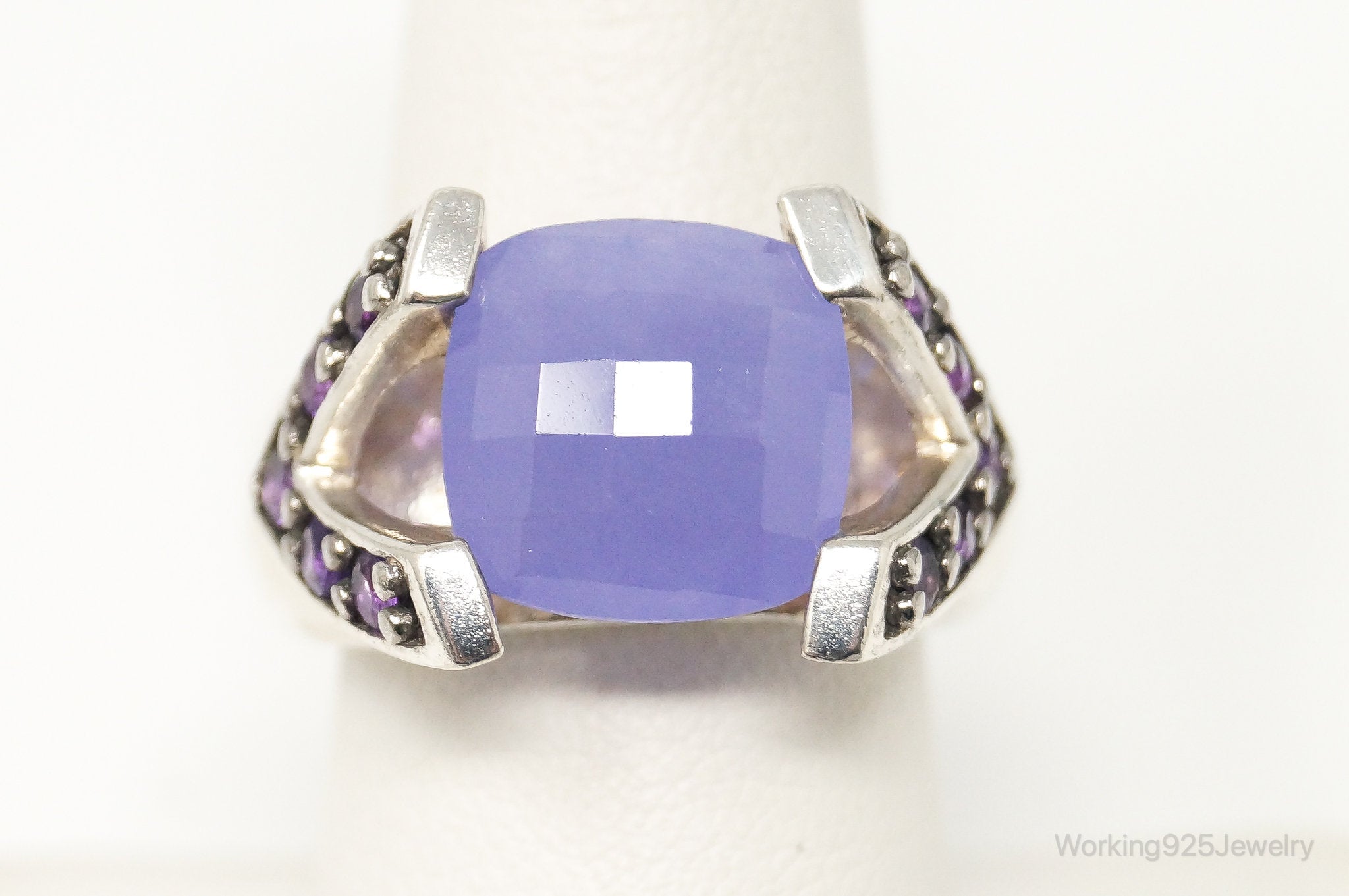 Vintage Lavender Chalcedony Amethyst Sterling Silver Ring - Size 8