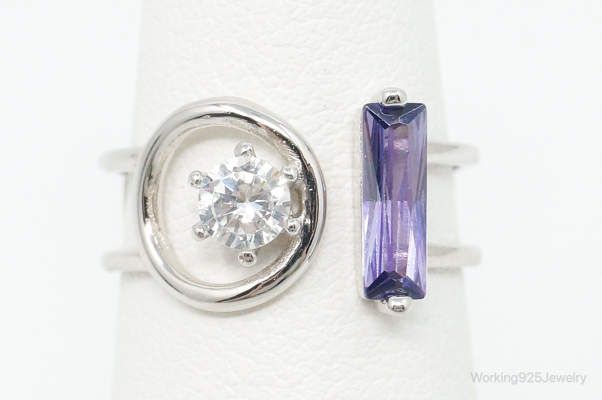 Amethyst Cubic Zirconia Sterling Silver Ring - Size 6.5 Adjustable