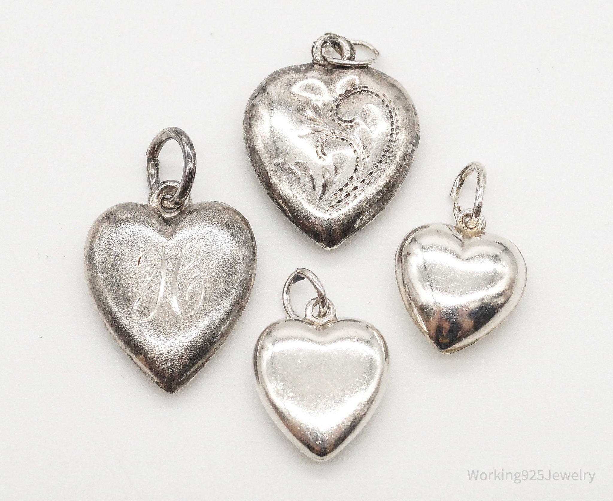 Antique Love Puffy Hearts Sterling Silver Charms Set Lot