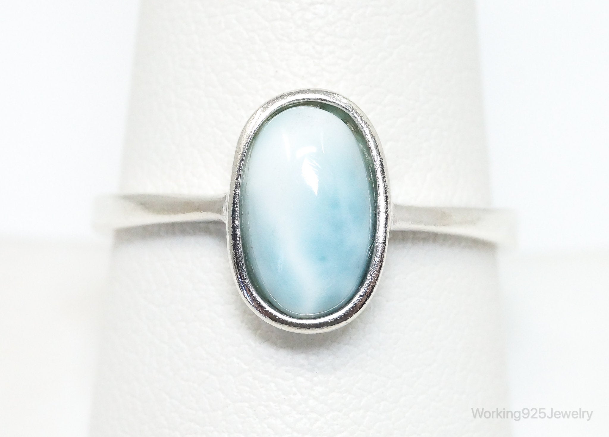Vintage Blue Larimar Sterling Silver Ring - Size 9.75