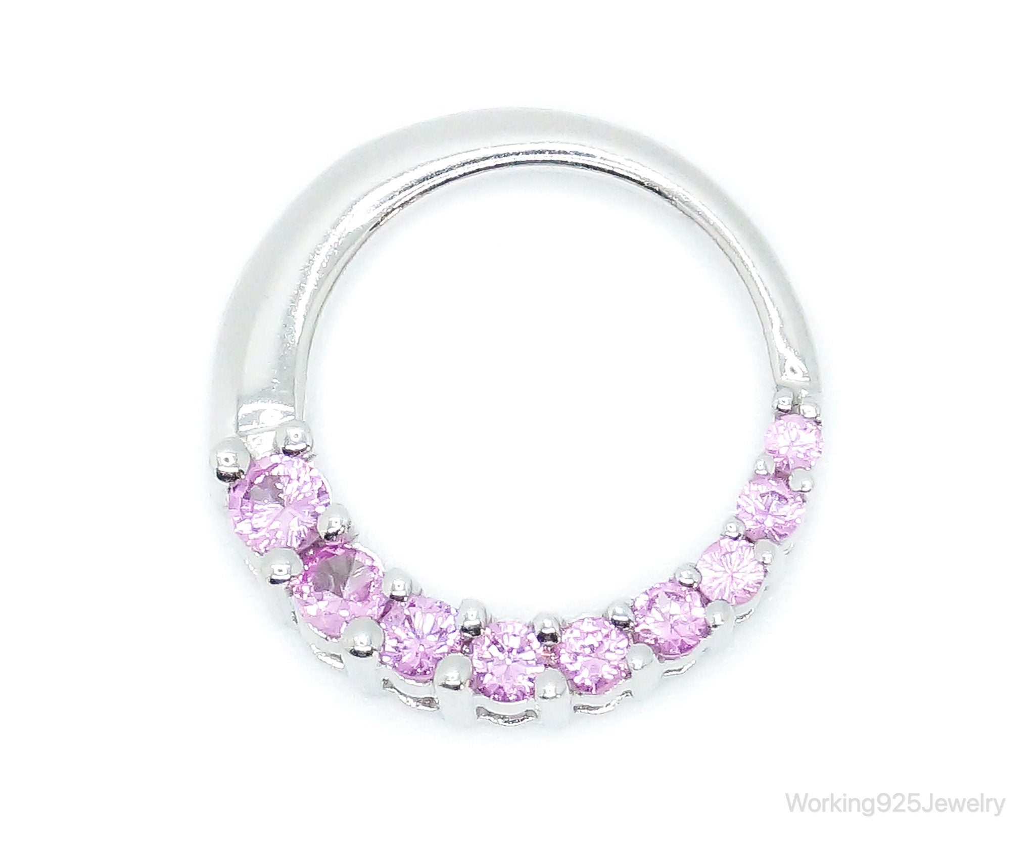 10K White Gold Pink Sapphire Sterling Silver Necklace Pendant