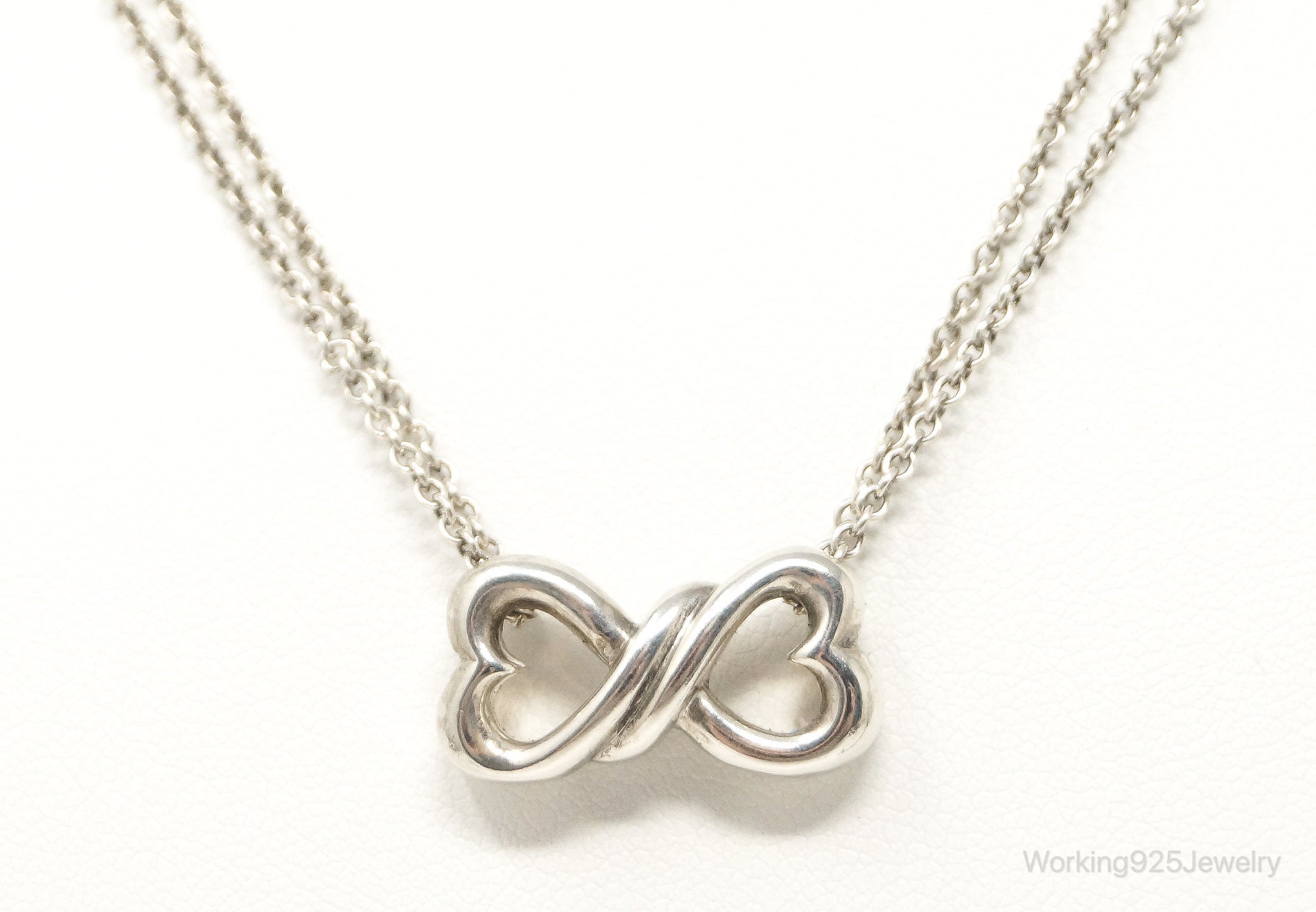 Vintage Open Linked Hearts Lovers Infinity Sterling Silver Necklace