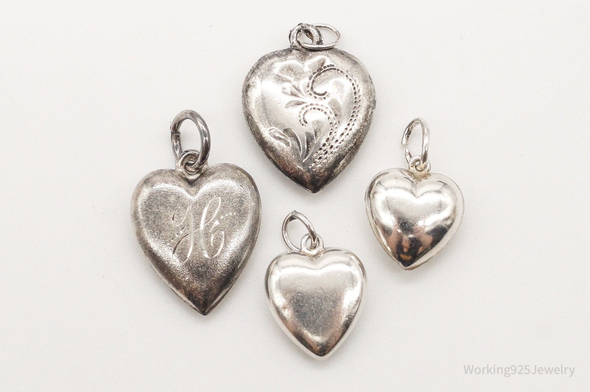 Antique Love Puffy Hearts Sterling Silver Charms Set Lot